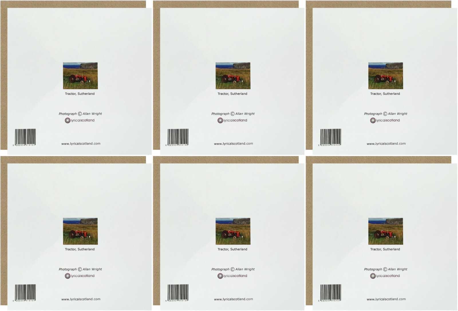 LYRICAL Scotland 6 Set Of 15cm x 15cm Tractor Scenes of Scotland Birthday
