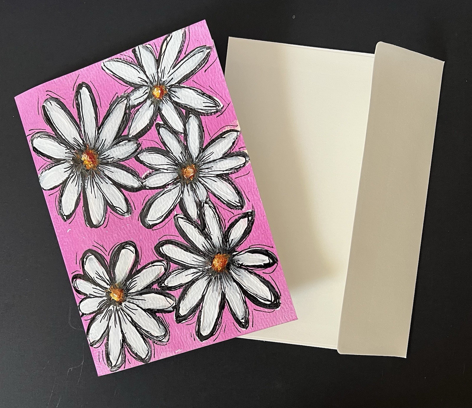 Daisies Hand-Painted Original Framable Blank Greeting Card 5×7” W/Envelope