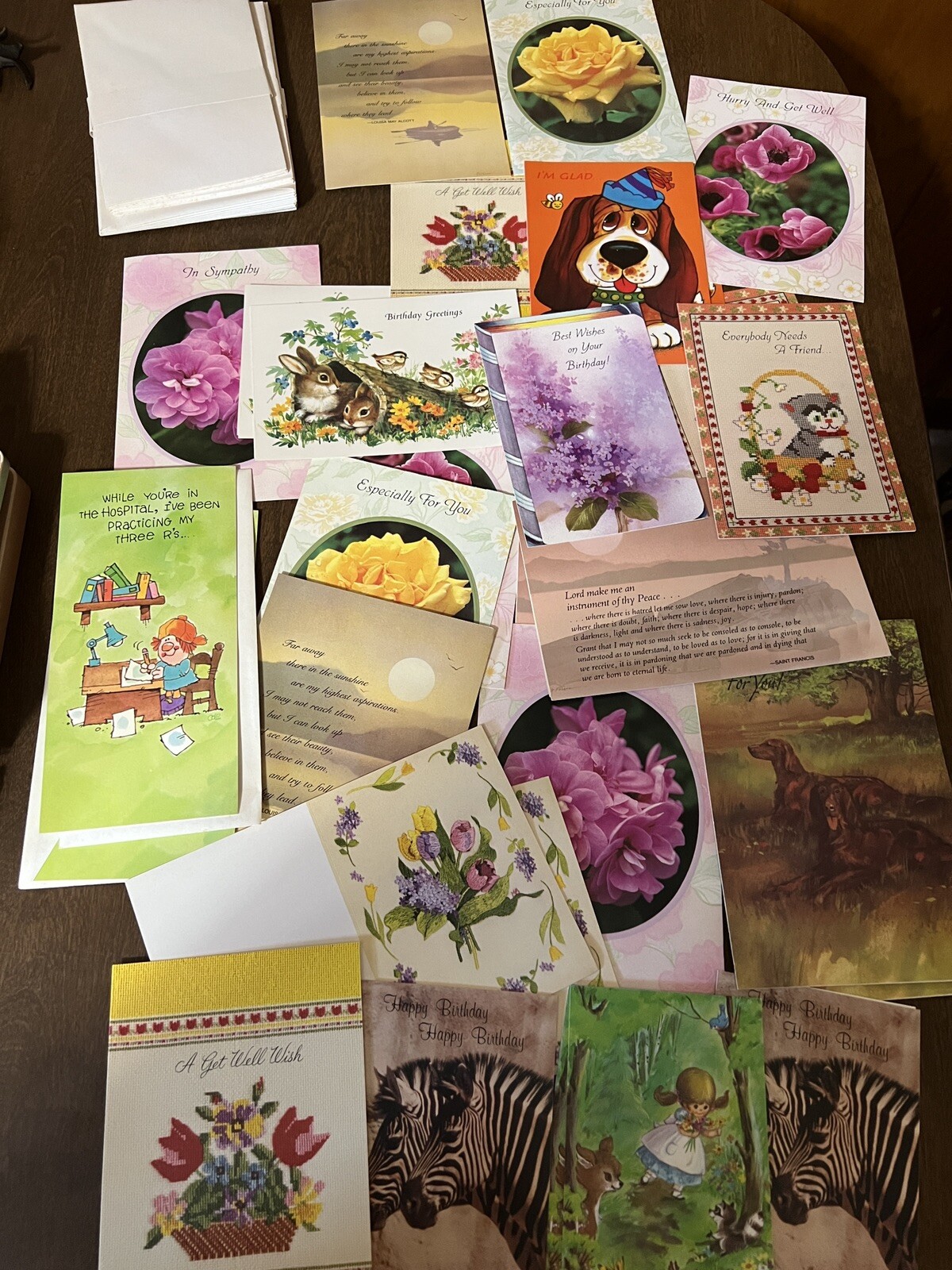 Vintage Mixed Greeting Card Asst LOT of 30 Unused Christian Puppy Flowers Zebra