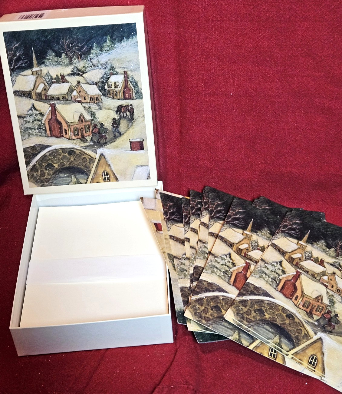 Vtg LANG Box 20 Cards “WINTER VILLAGE” Christmas Snow FOLK ART Susan Winget USA