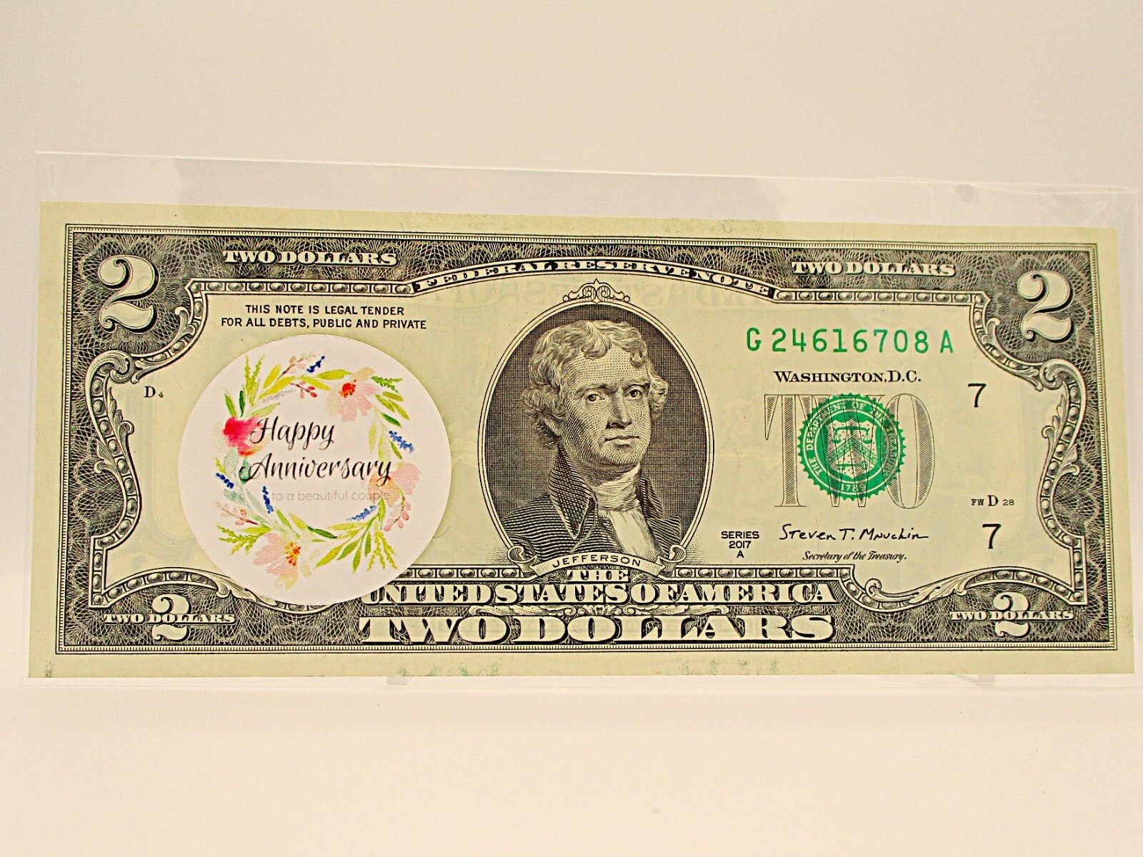 Happy Anniversary $2 Bill Uncirculated Genuine US Currency Rare Unique Keepsake