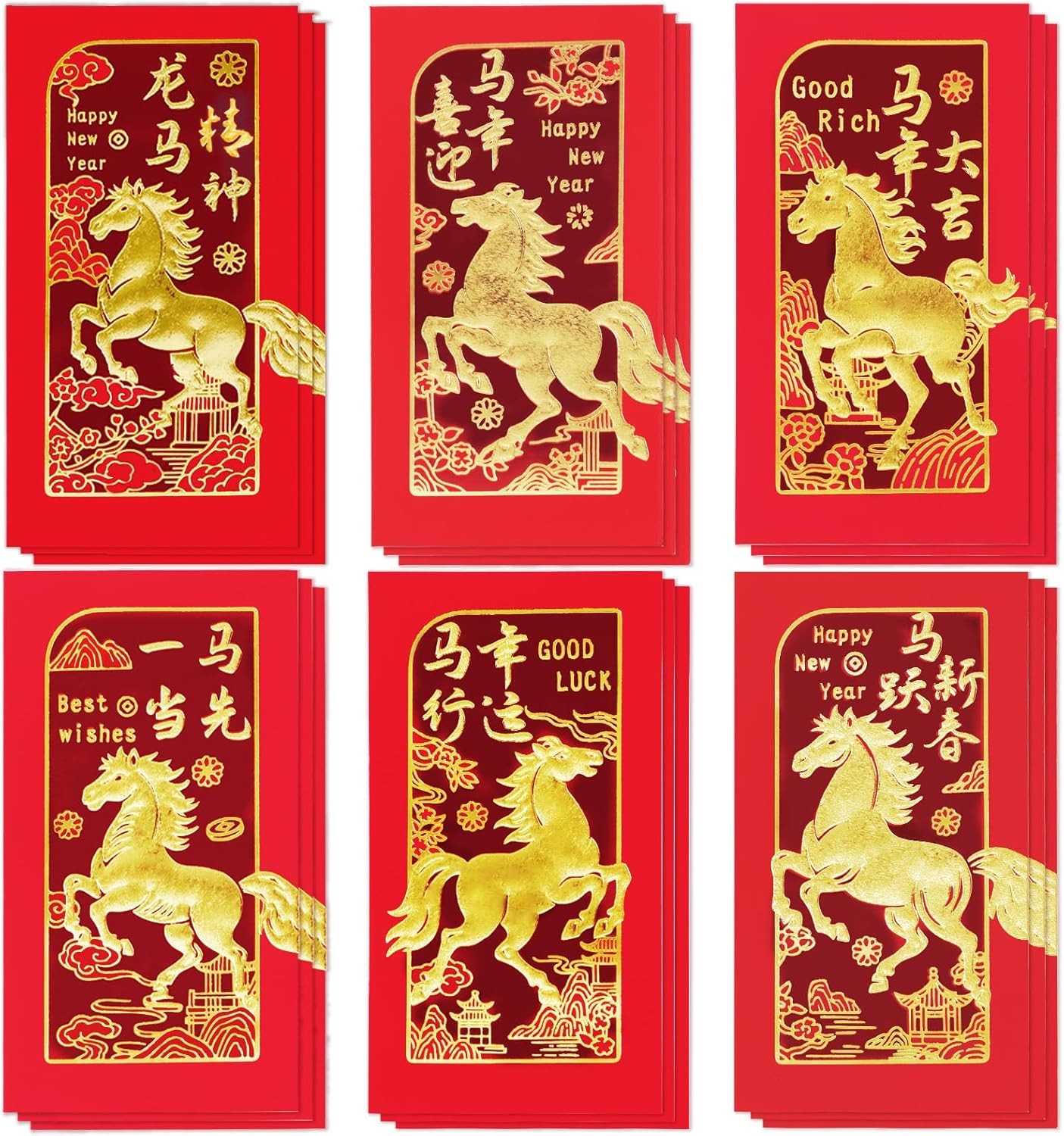 Chinese New Year Red Envelopes 18pcs Year of the Horse 2026 Lunar New Year Gifts