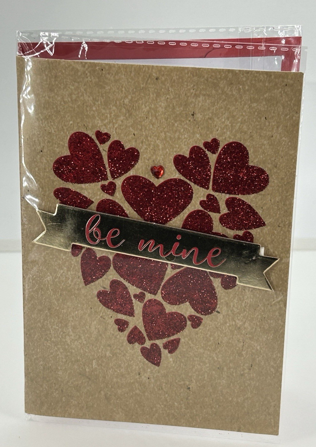 Valentines Day Voila Greeting Card Be Mine Red Glitter Hearts