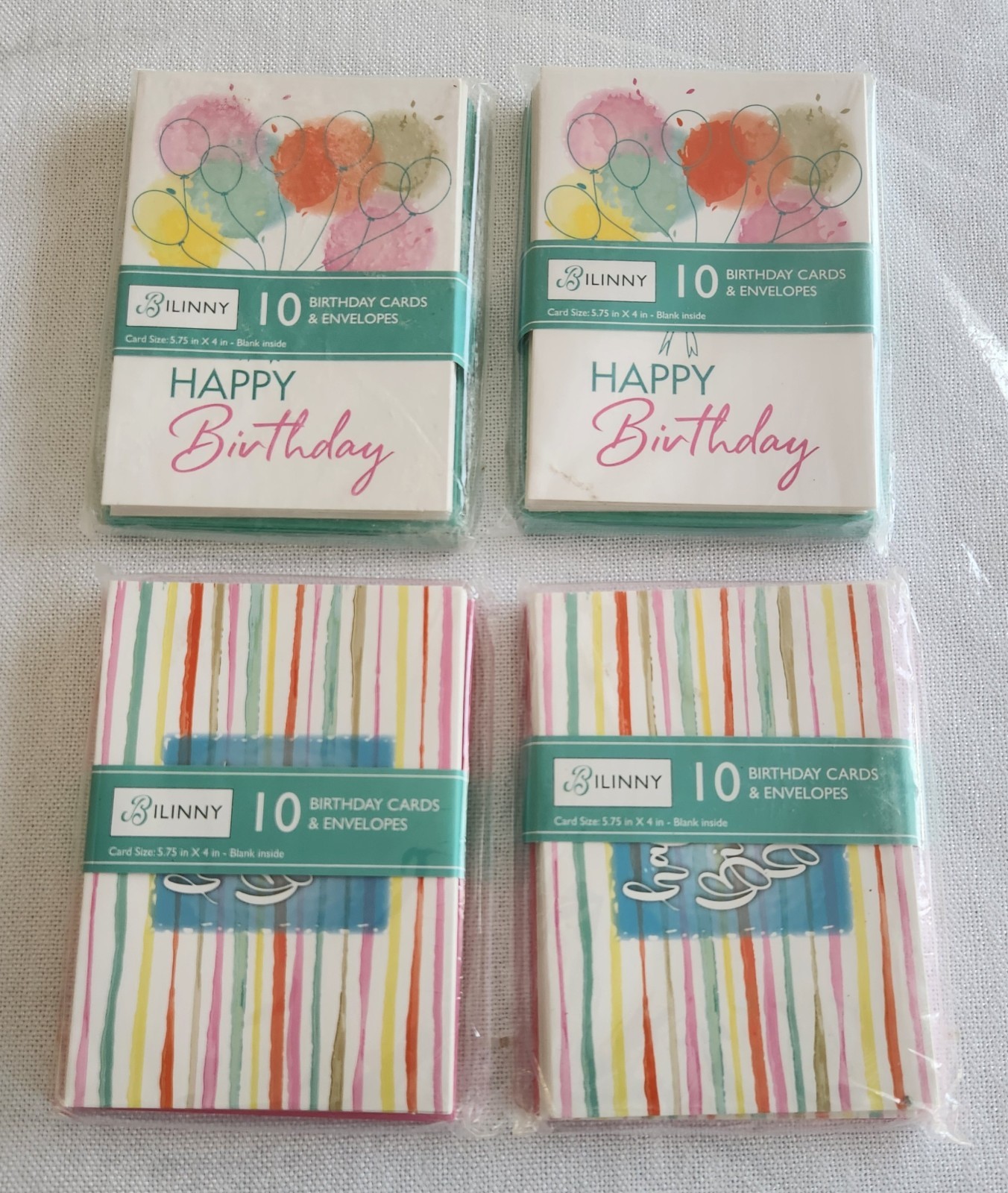 happy birthday Greeting cards envelope 5.75×4 blank Striped Balloon 4 pack 10=40