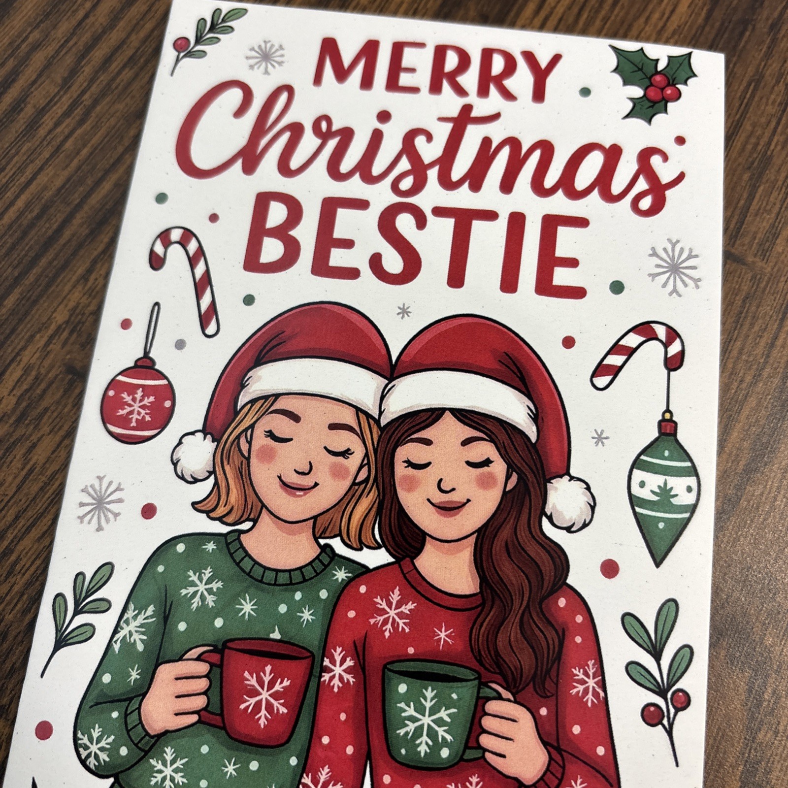 Christmas Bestie Friend Friends 4”x6” Blank Inside Greeting Card