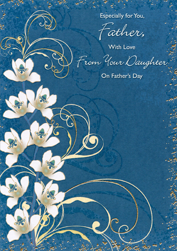 Father with Love Flowers Gold Swirls on Blue Father’s Day Card from Daughter
