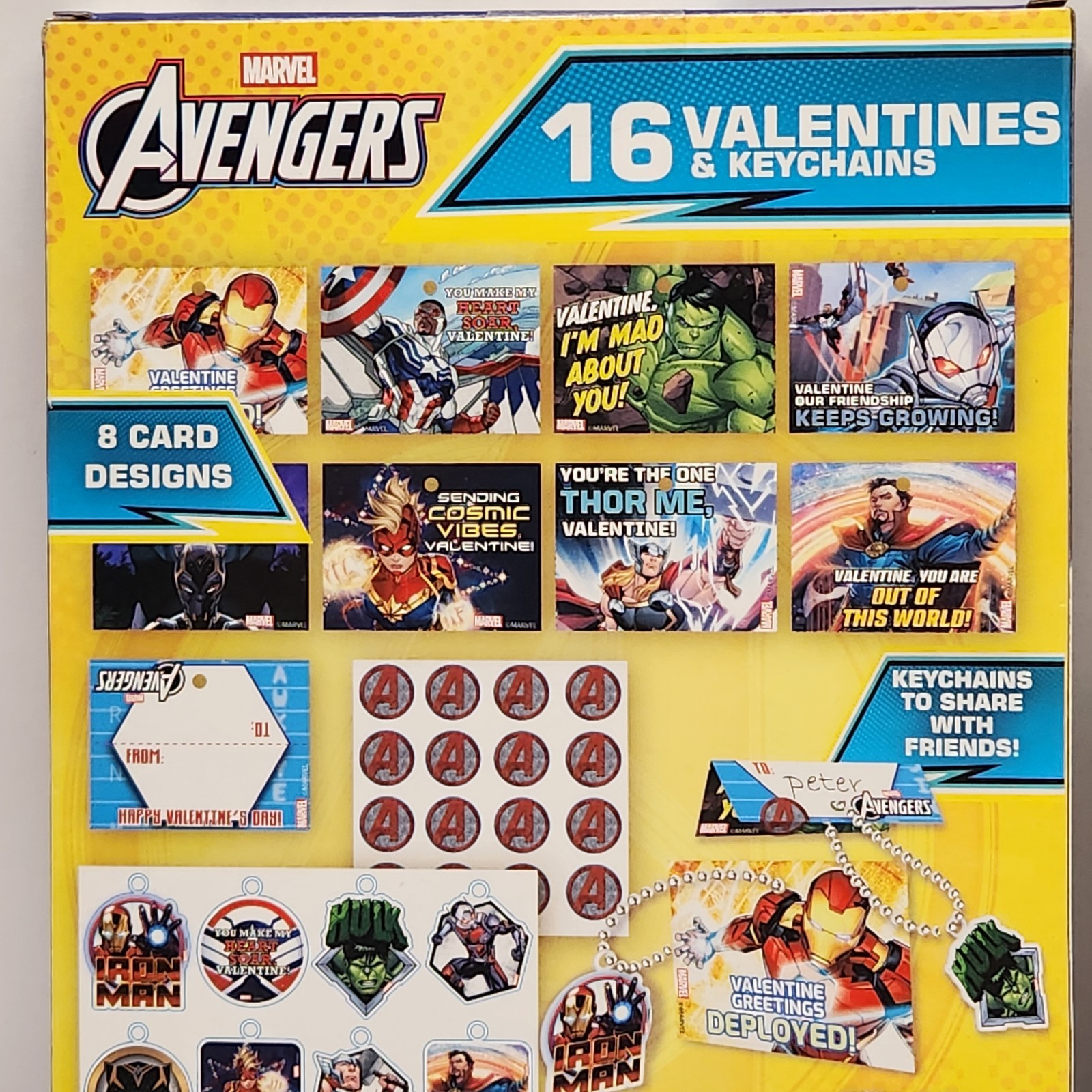 Marvel Avengers Valentines Day Cards 16 Lot Of 2 Kids Beaded Keychain Set
