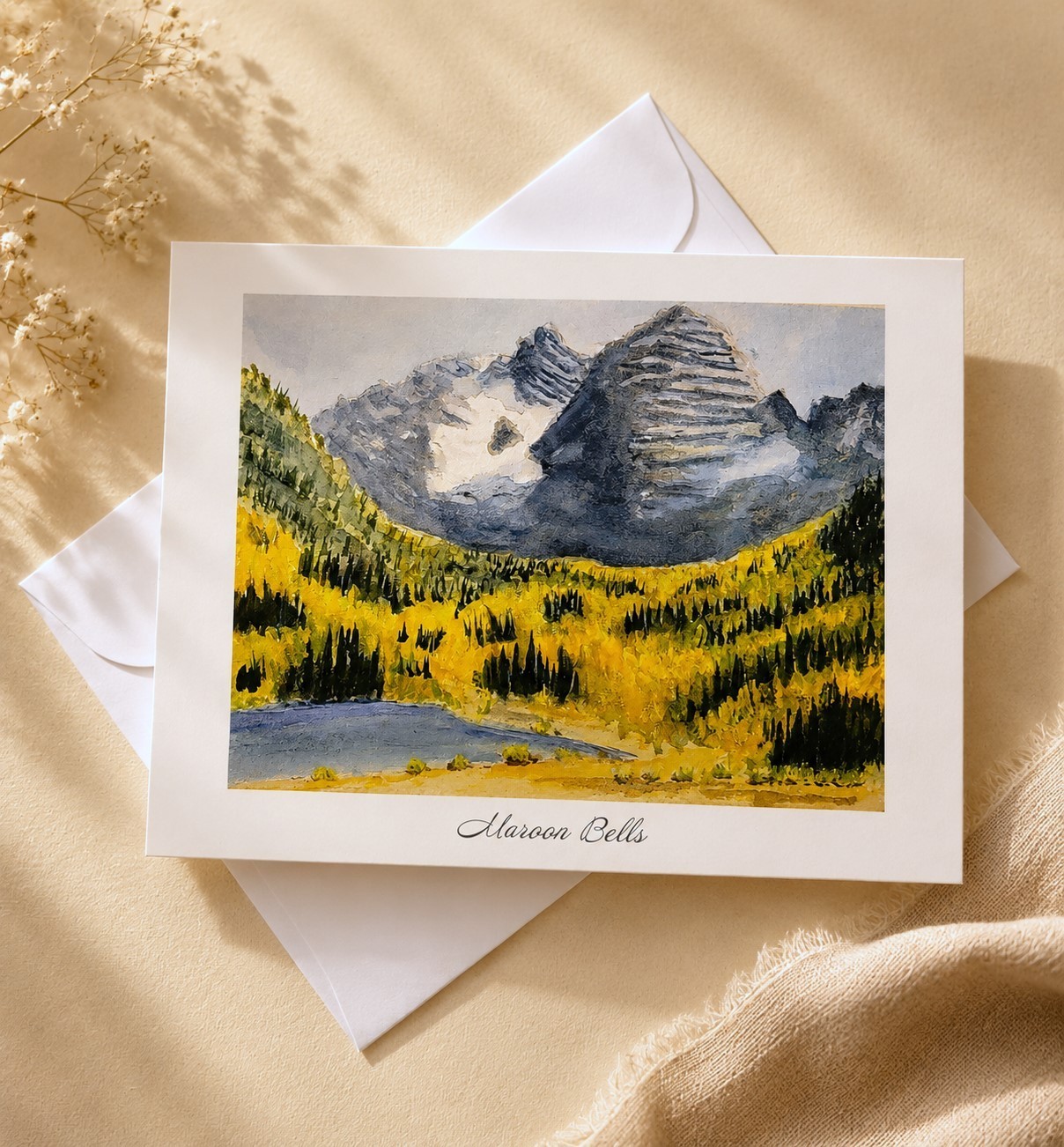 greeting cards, original art work, set of 4 greeting cards, maroon bells