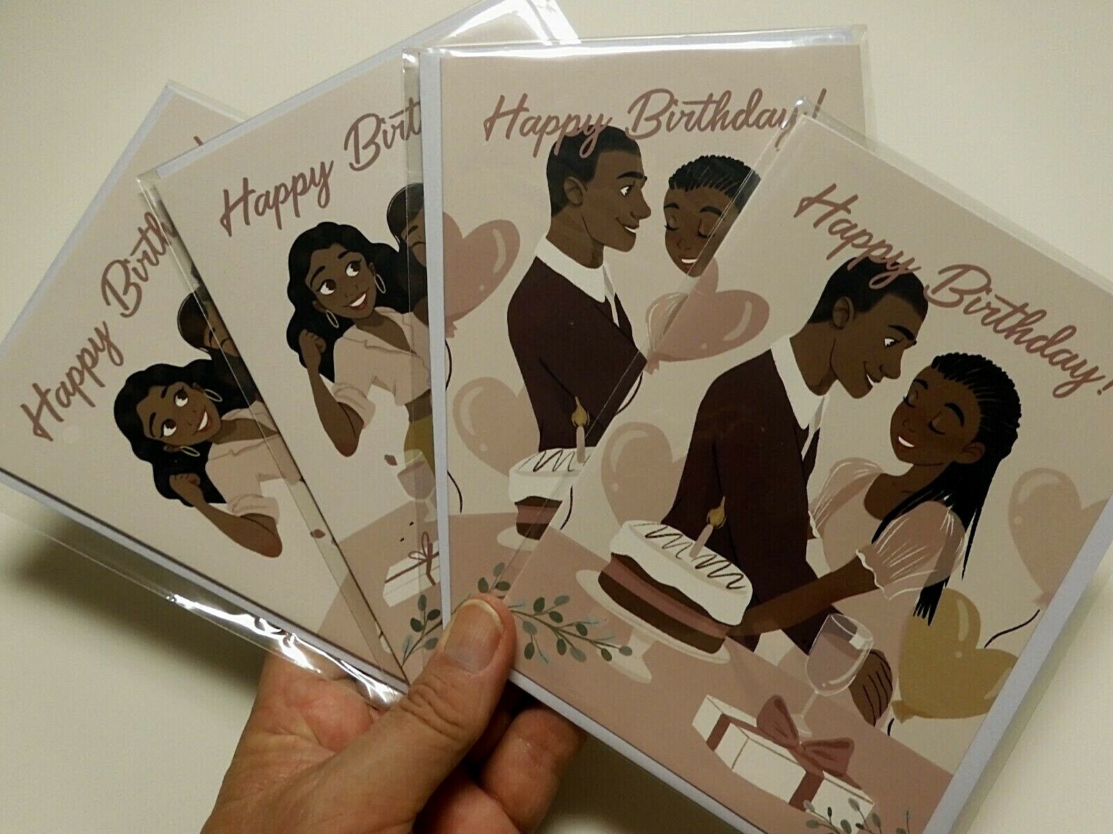 4 Cards Black Courage Paper Black African American Happy Birthday 2 of each