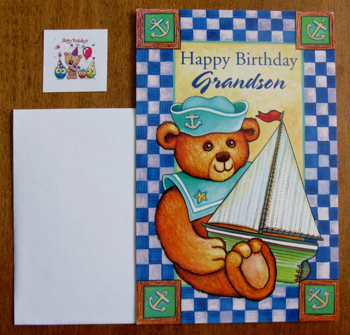 NOS Grandson Birthday Greeting Card, Env. & Seal – Teddy Bear Holding Sailboat