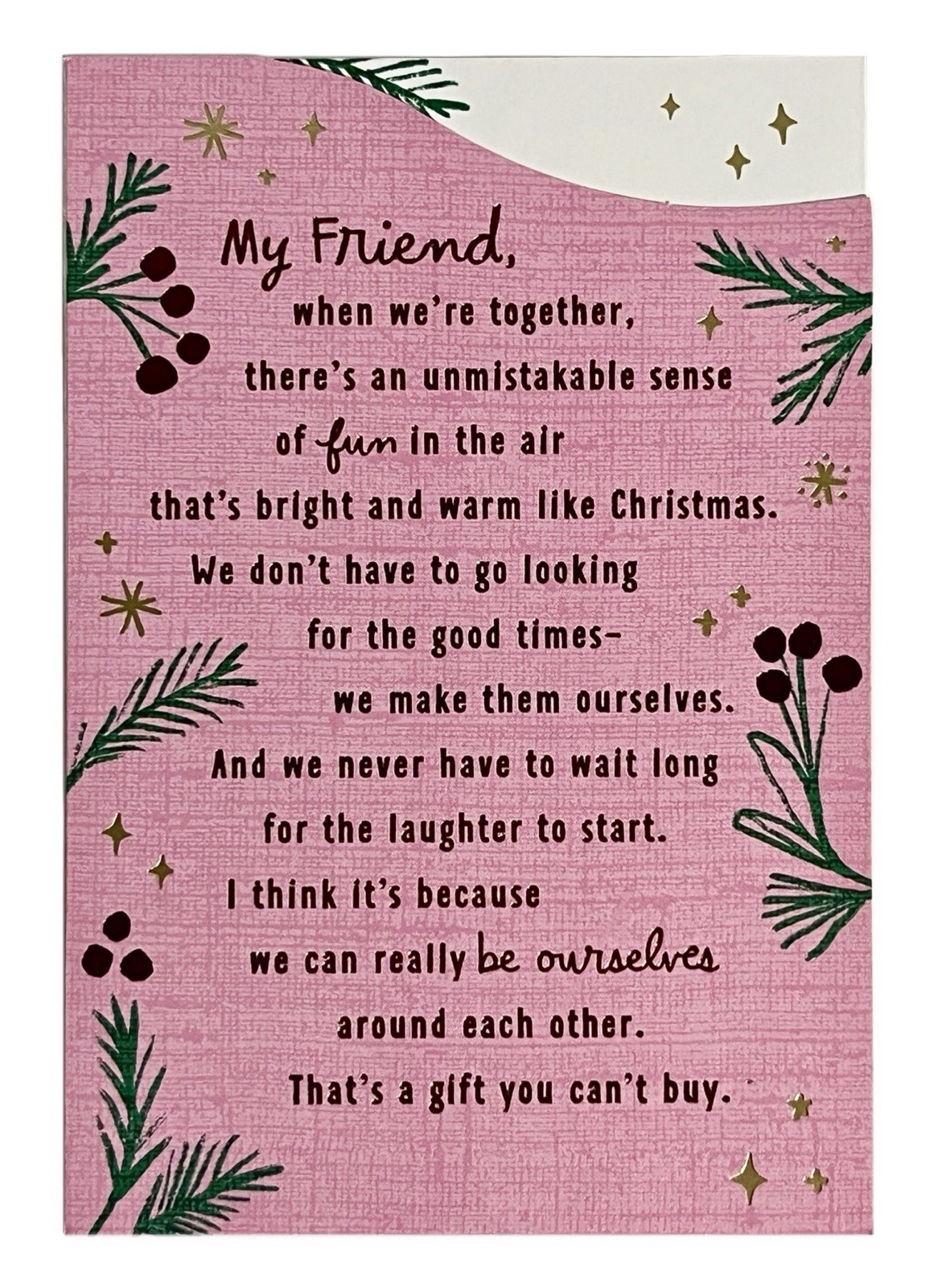 Christmas Card For Female Friend Pink Trifold Metallic Foil Accent Hallmark Card