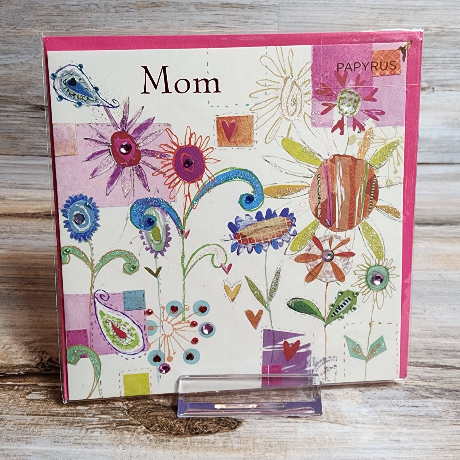 Papyrus Mother’s Day Card Cute Beaded Glitter Floral Liz & Kate Pope Advocate IL