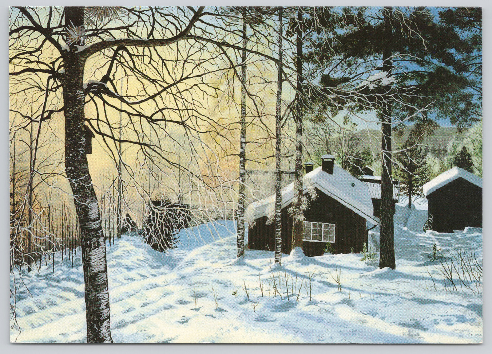 Greeting Card “Into the Woods” by Mouthpainter TC Wells Snowy Rural House Scene