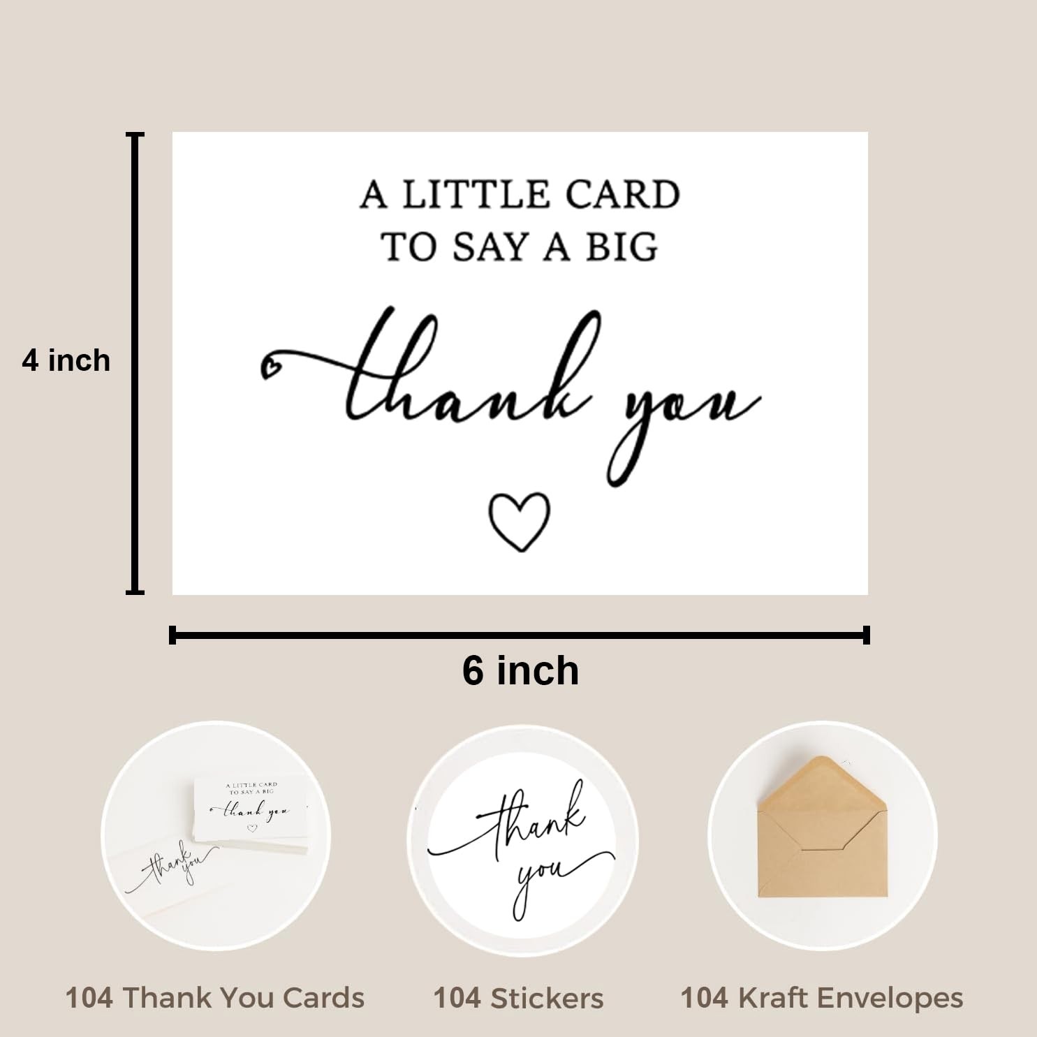 Sutjxc 104 PCS Thank You Cards With Envelopes,4×6 Inch Minimalistic Design, T…