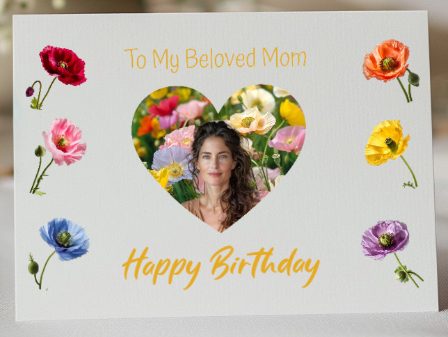 Flower Custom Happy Birthday Card For MOM With 6 Colors of Poppy Pick Card