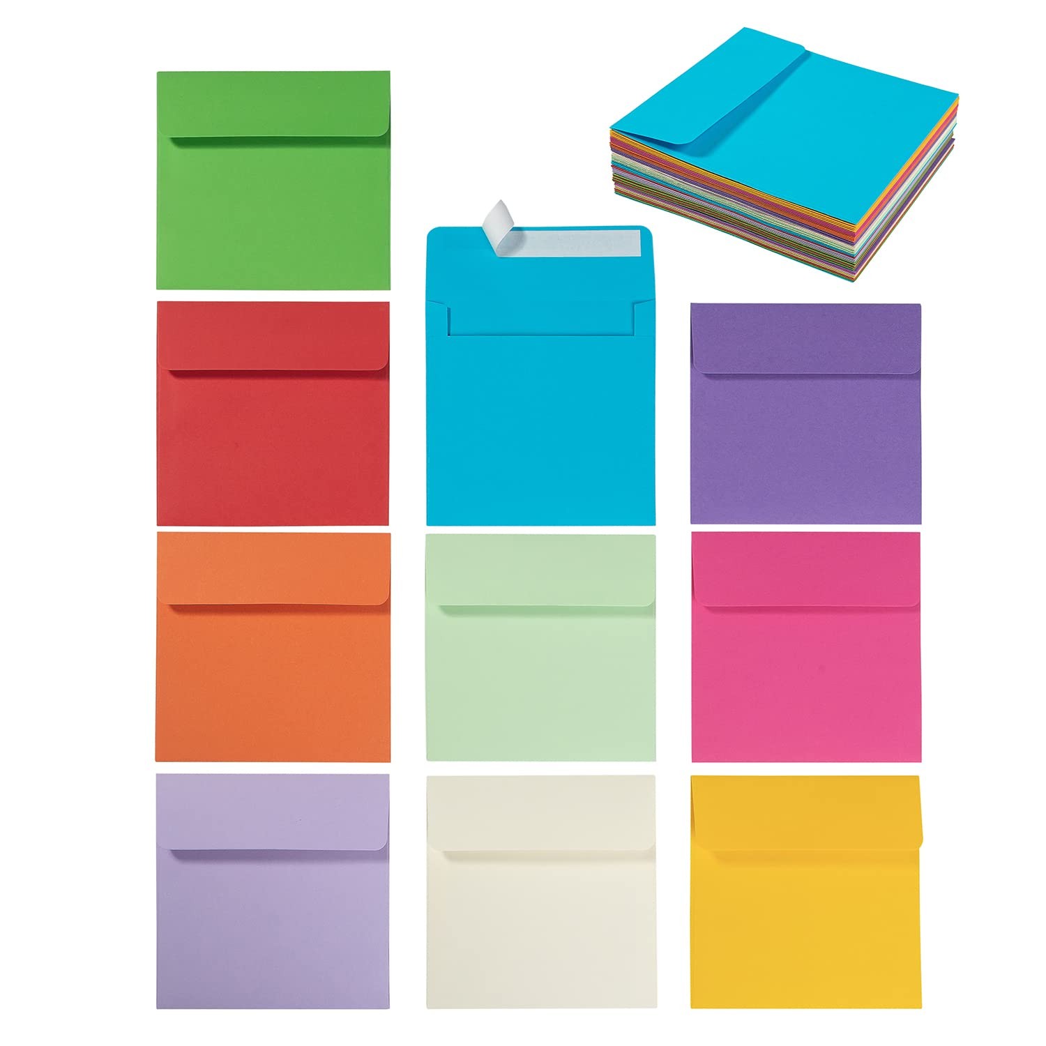 50 Pack Colorful 6 x 6 Envelopes Square Envelopes Self Seal for Wedding, Part…