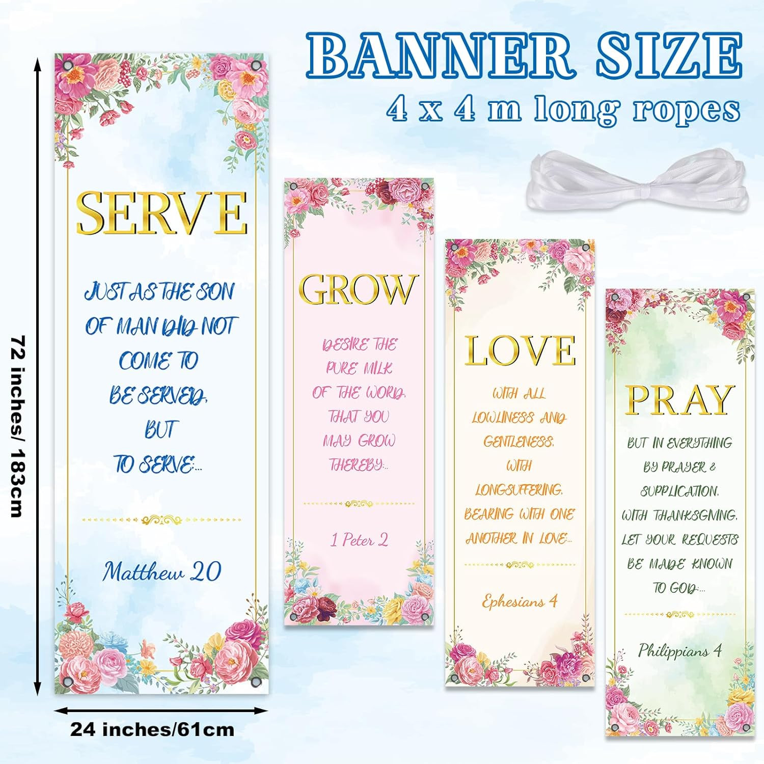 4Pcs Pink Floral Church Banners for Sanctuary Wall Welcome Religious Banners Han
