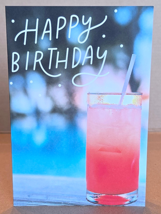 Birthday Card Funny Short To the Point Bday Message Pink Cocktail by the Pool