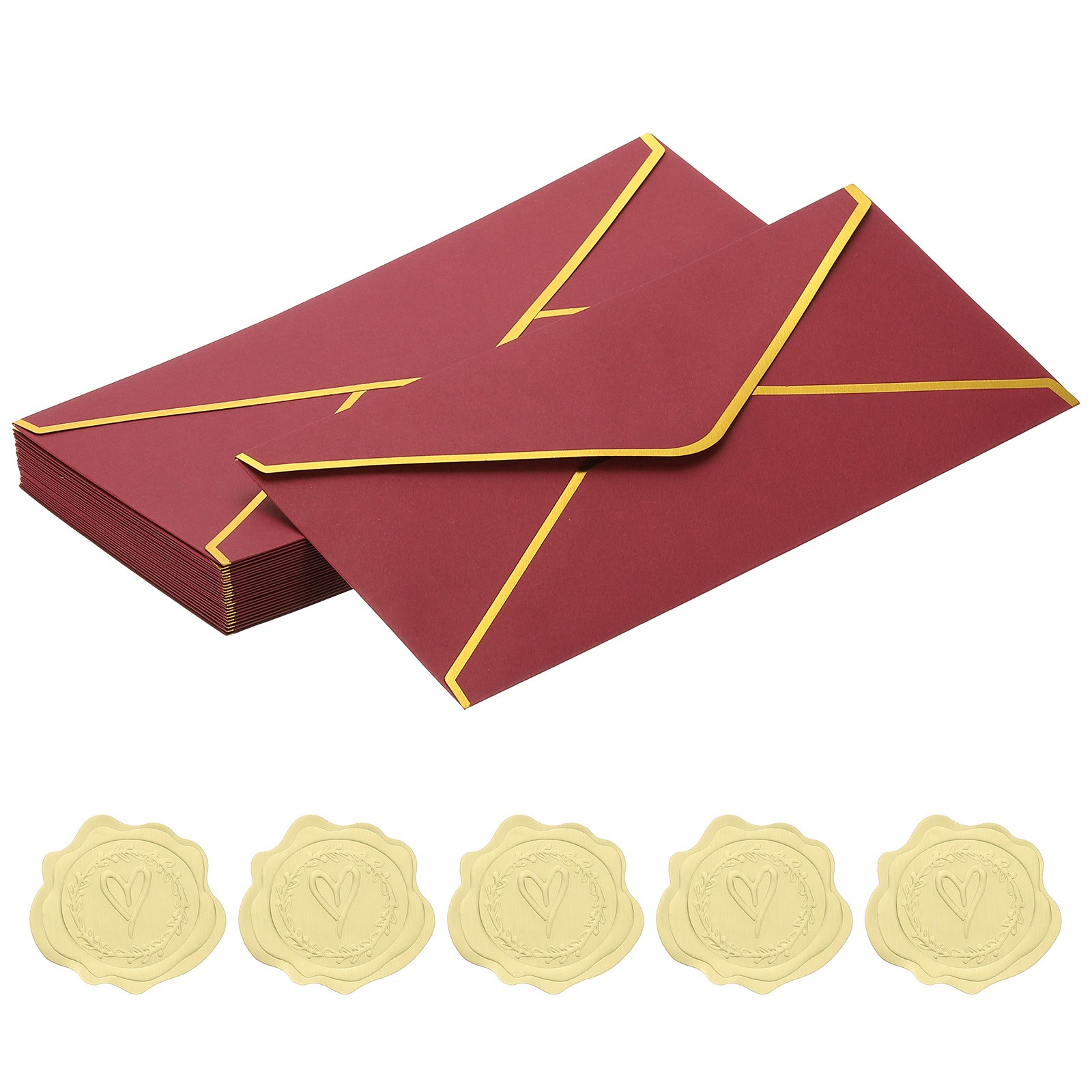 4 1/8 x 9 1/2 Inch Envelopes with Gold Border, 24 Pack V Flap, Burgundy