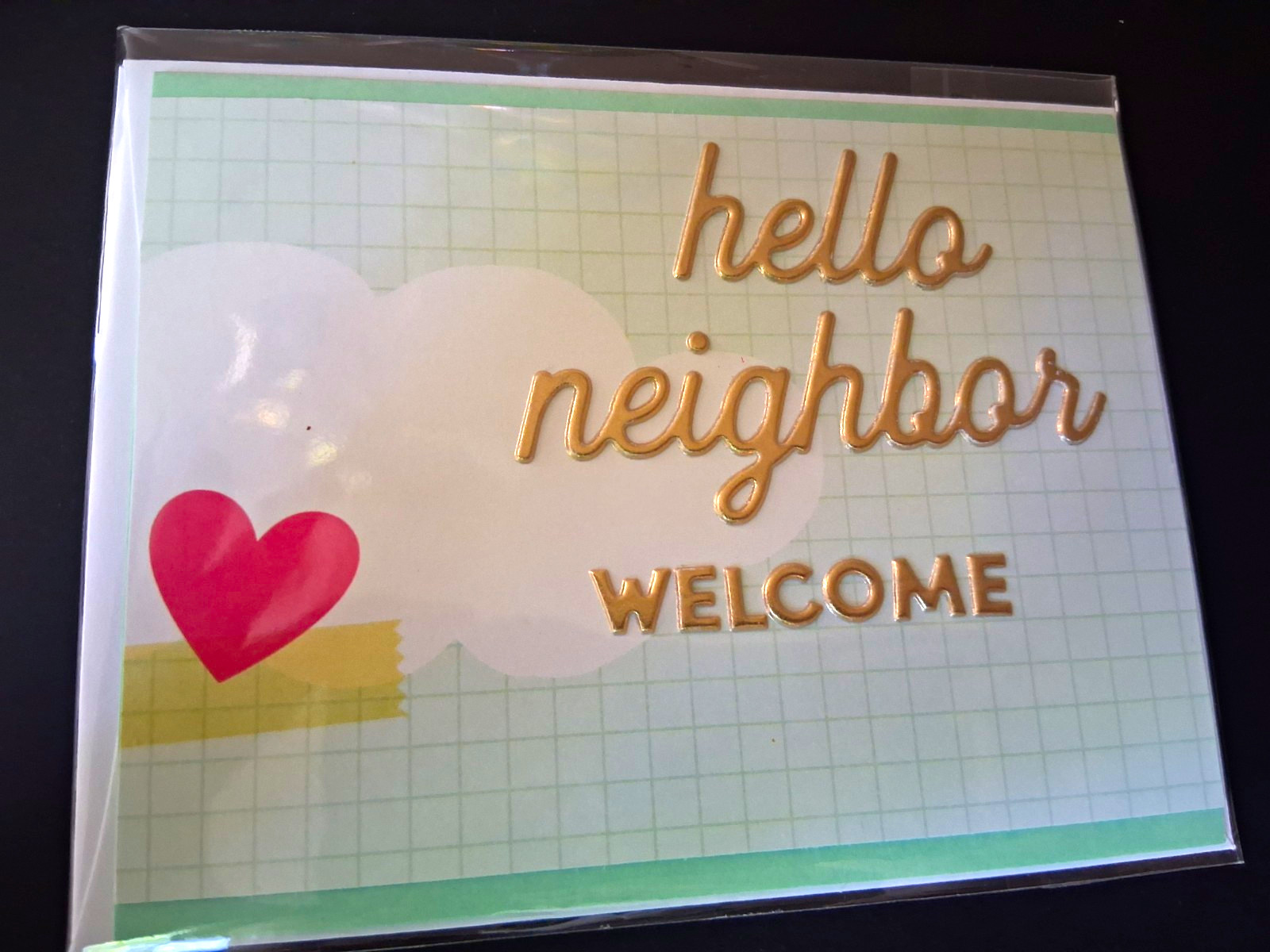 Multicolor “Hello Neighbor” Welcome Heart Greeting Card, New Home Occasion