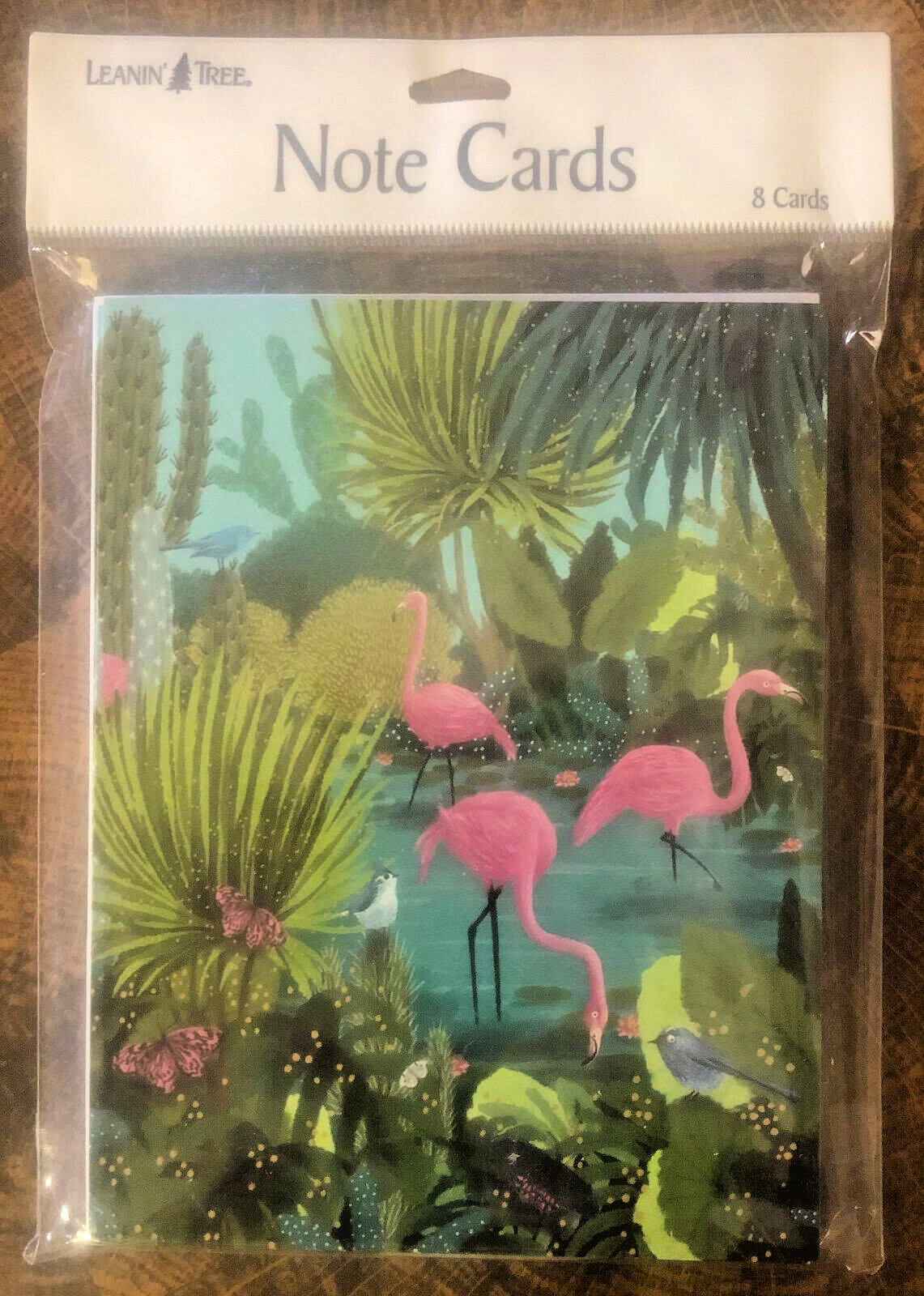 8 Leanin Tree Note Cards Lots of TROPICAL, FLAMINGOS, Birds, Cactus, Palm Trees
