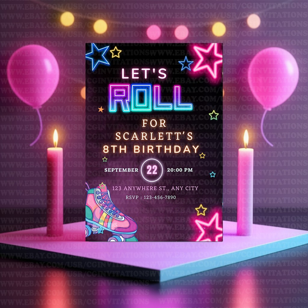 EDITABLE Let’s Roll Birthday Party Invite, Roller Skating Invitation Template