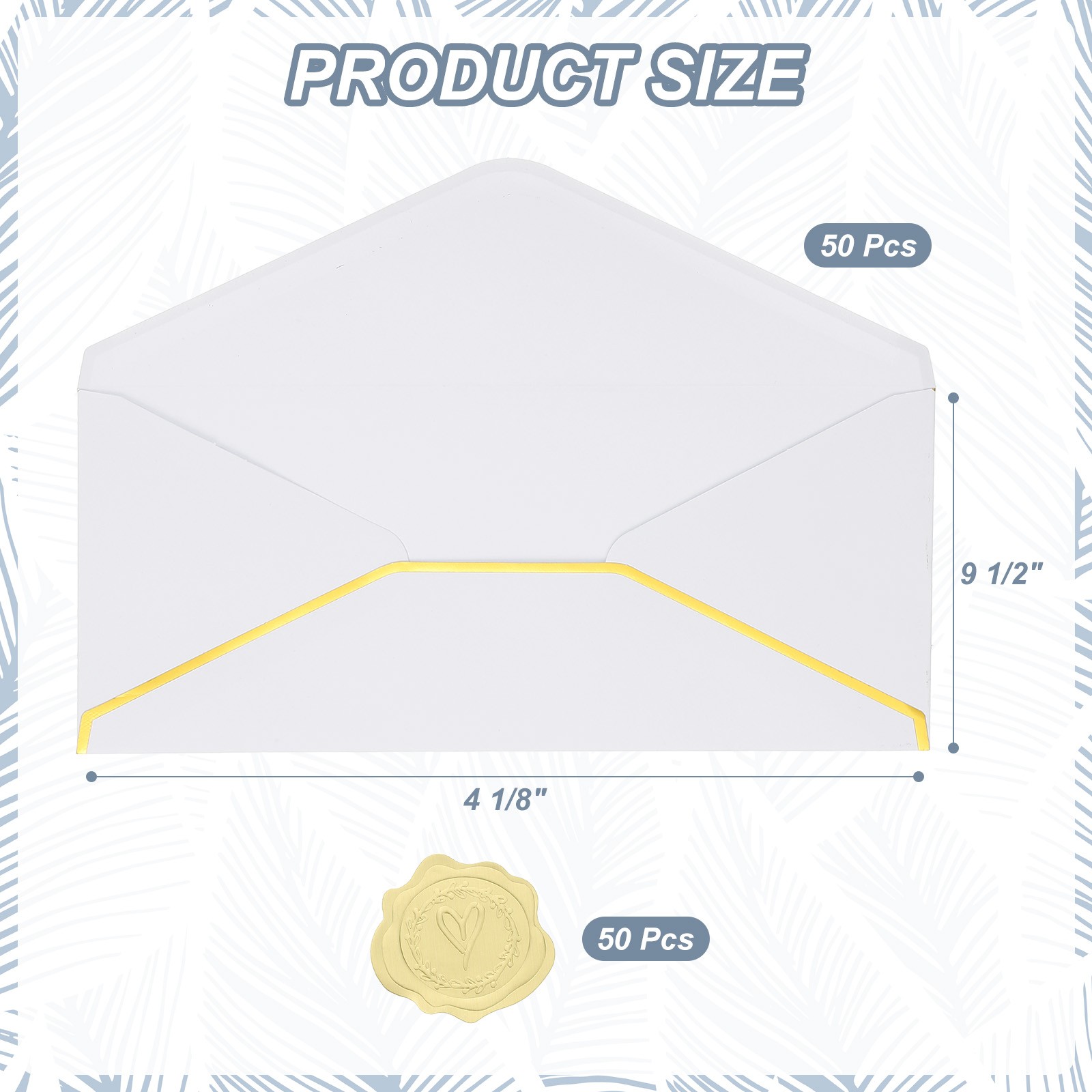 4 1/8 x 9 1/2 Inch Envelopes with Gold Border, 50 Pack V Flap, White