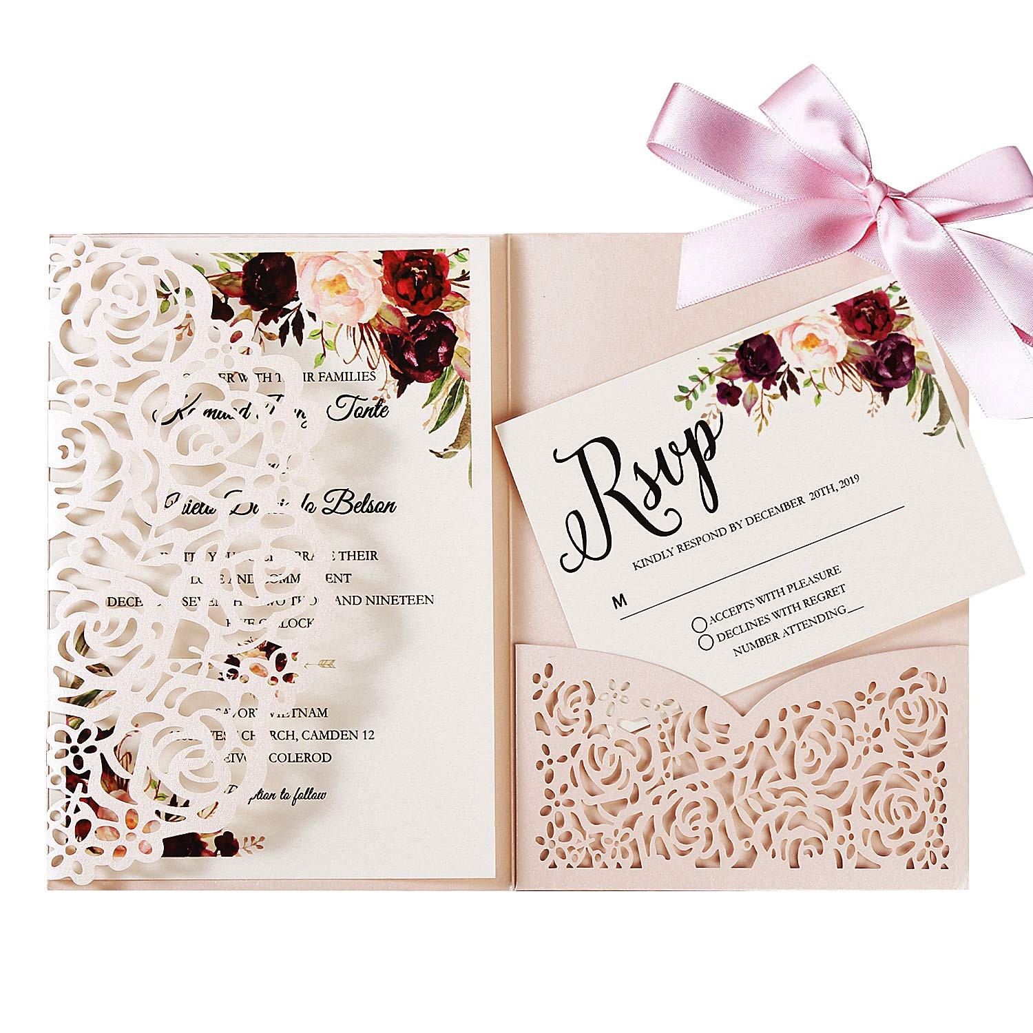 Blush Pink Blank Wedding Invitation Kits Laser Cut 5.1×7.1 Inch 20 PCS