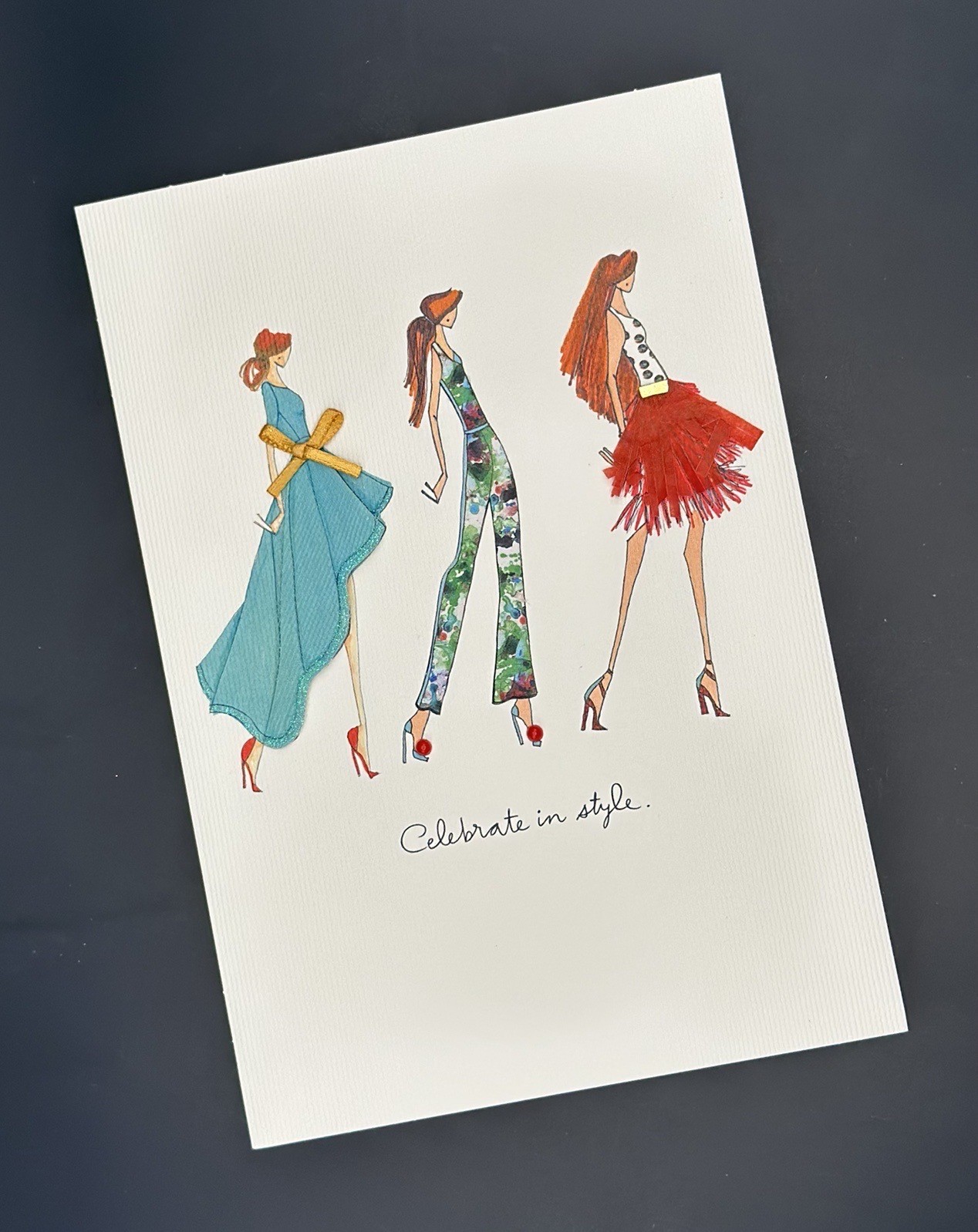 * HAPPY BIRTHDAY CARD* WOMEN ~ EMBELLISHED FASHION ~ PAPER ART ~ VOGUE~STYLE