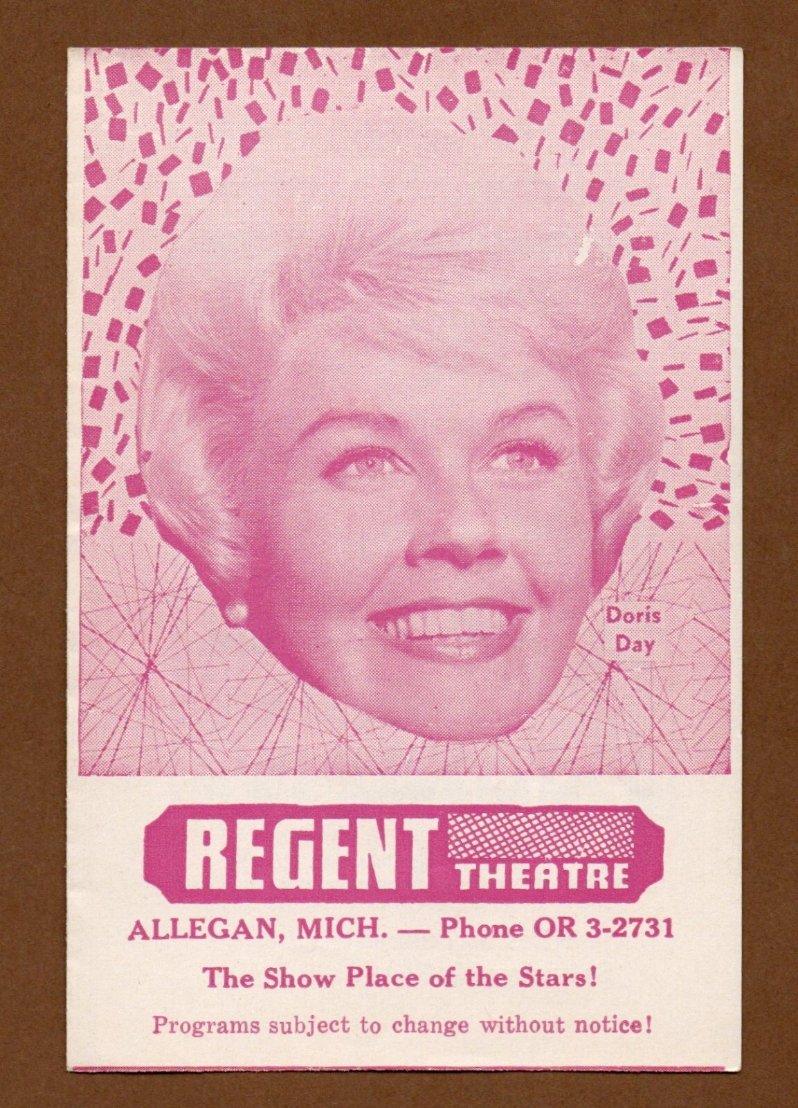 Regent Theater Handbill Flyer Advertisement, Vintage 1962 Doris Day/Dean Martin