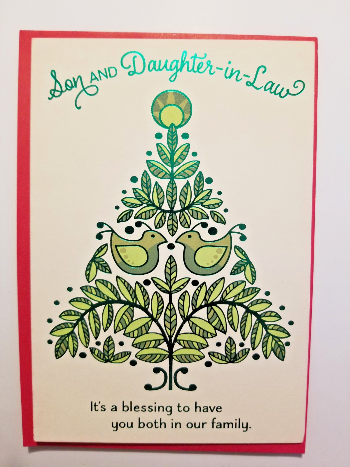 Son & Daughter-In-Law Christmas Card Hallmark Doves Holida Tree + Envelope