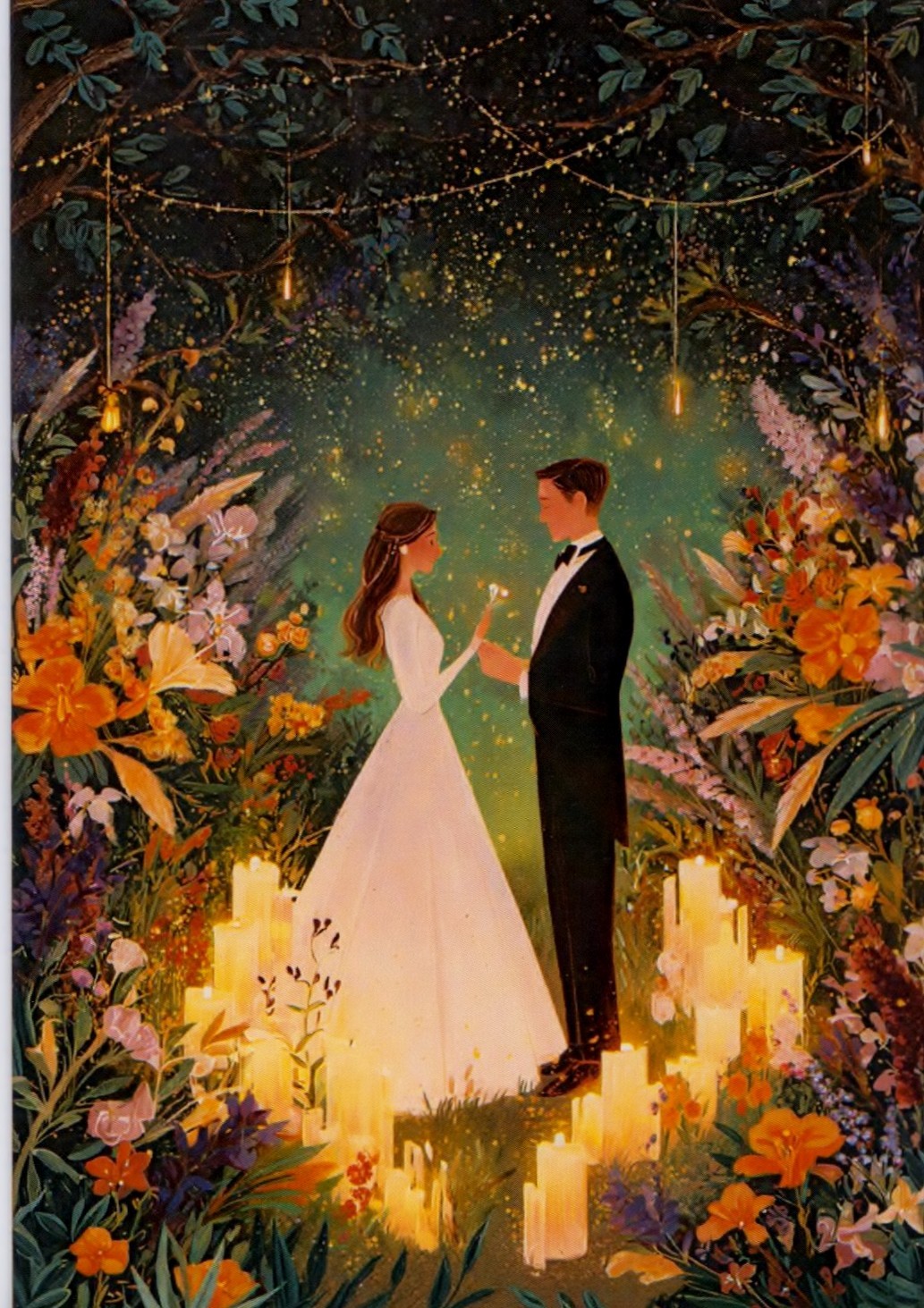 Wedding Brides And Groom White Gown Black Tuxedo Blank Greeting Card