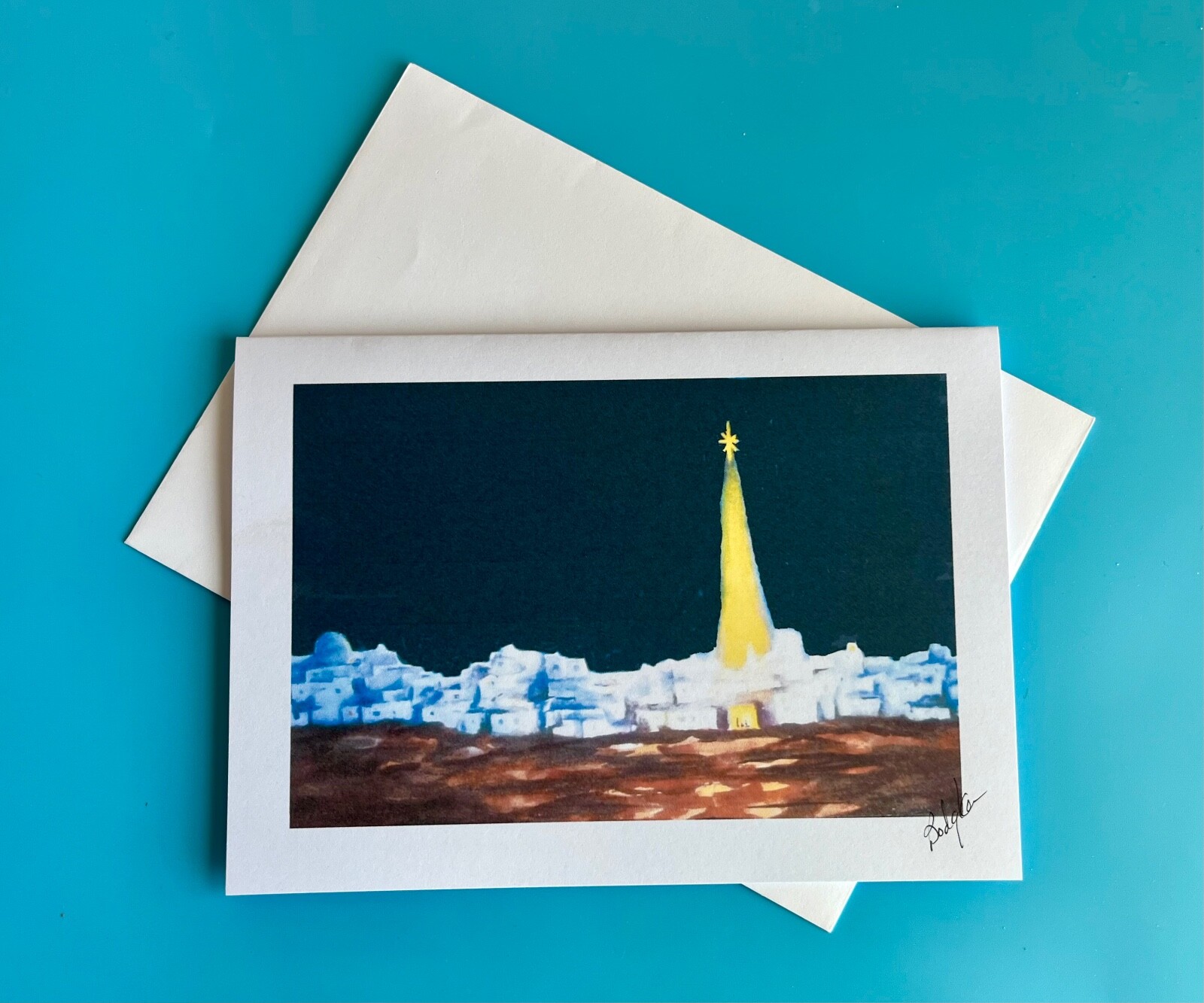 Christmas Card, A Star shows the way,/envelope, original art