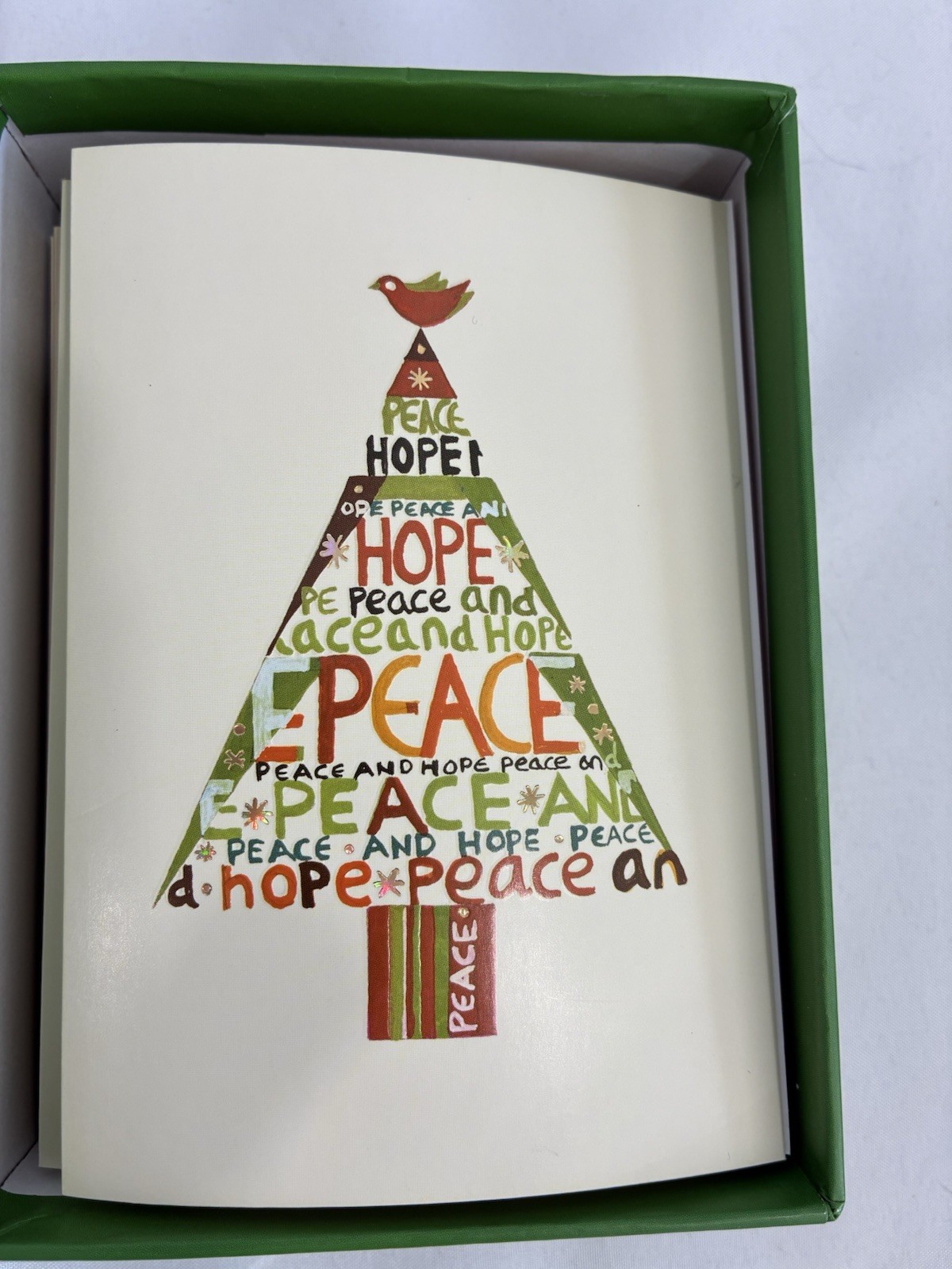 Holiday Cards Box Set of 10 Peter Pauper Press Tree Envelopes Christmas Peace