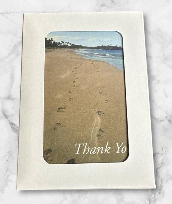 Mark Thomas FootPrints In The Sand Box Of 25 Funeral,Bereavement Thank You Cards