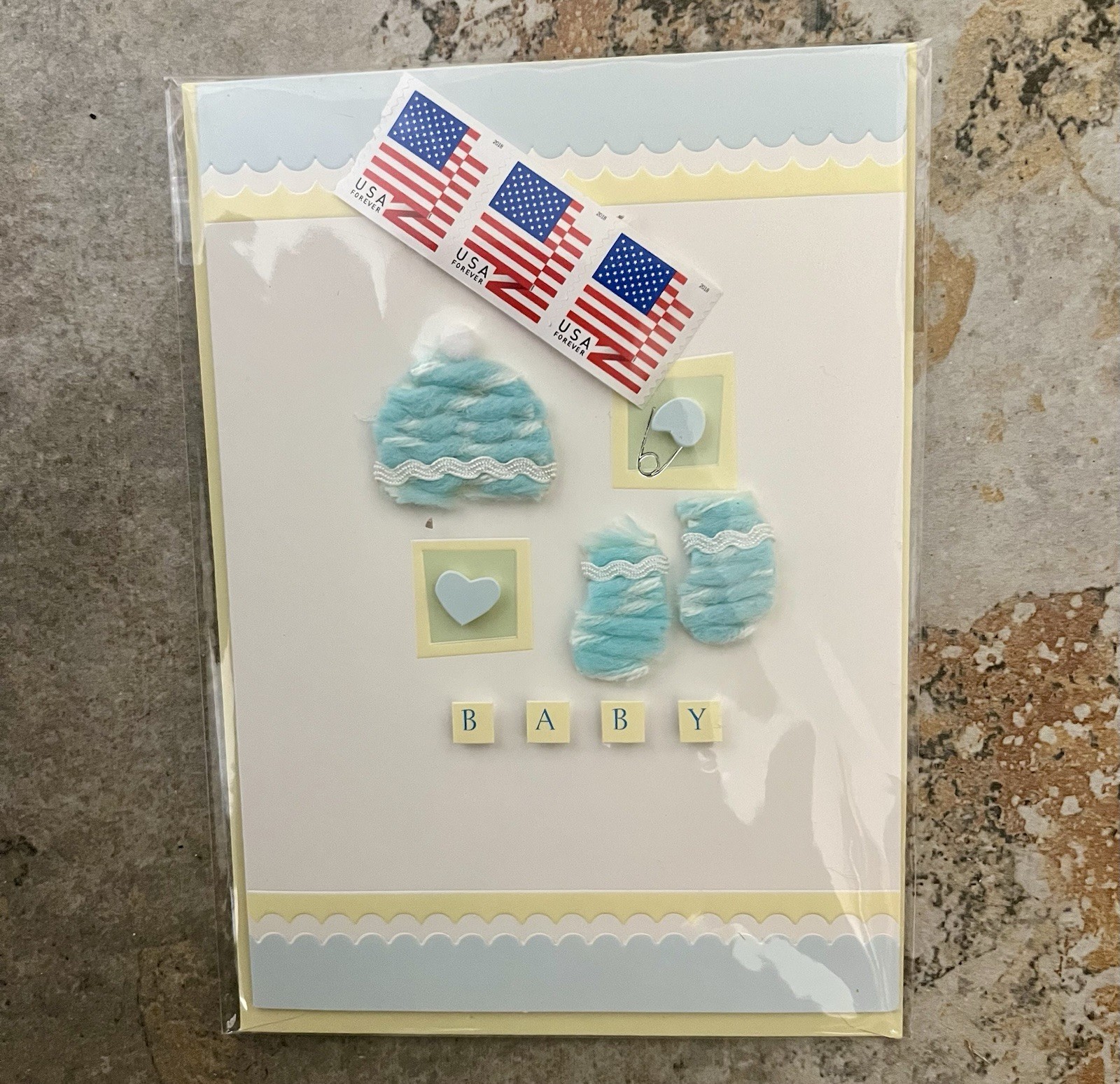 Sealed New Baby Card w/Envelope & Stamps NEW 3-D Embellishments SO CUTE