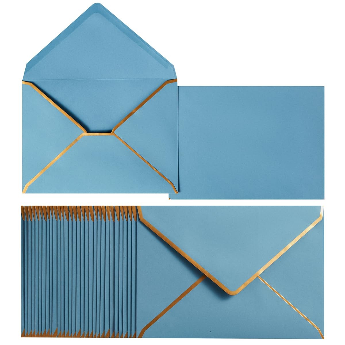 50 PCS 5×7 Inch DustyBlue A7 SelfAdhesive V Flap Envelopes Gold Border