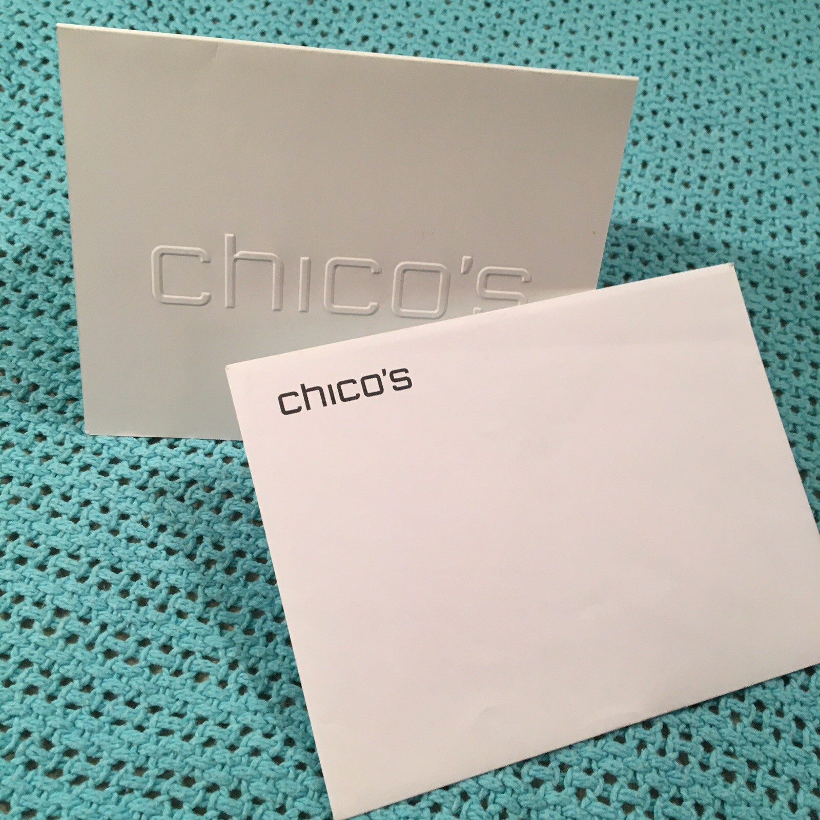 CHICO’S Bank Note Card – Embossed Logo Card, Printed Logo Envelope, Stationary