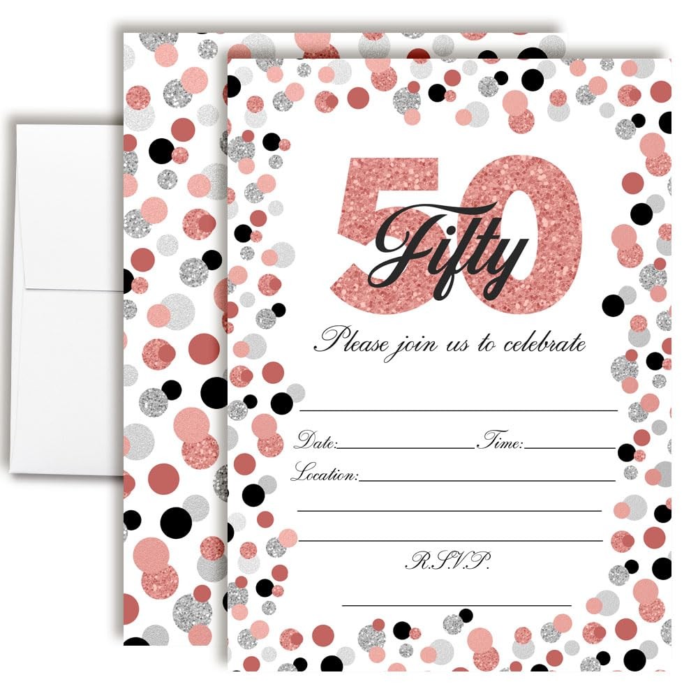 20 PCS Confetti Rose Gold Polka Dot 50th Birthday Party Invitations 5×7 Inch