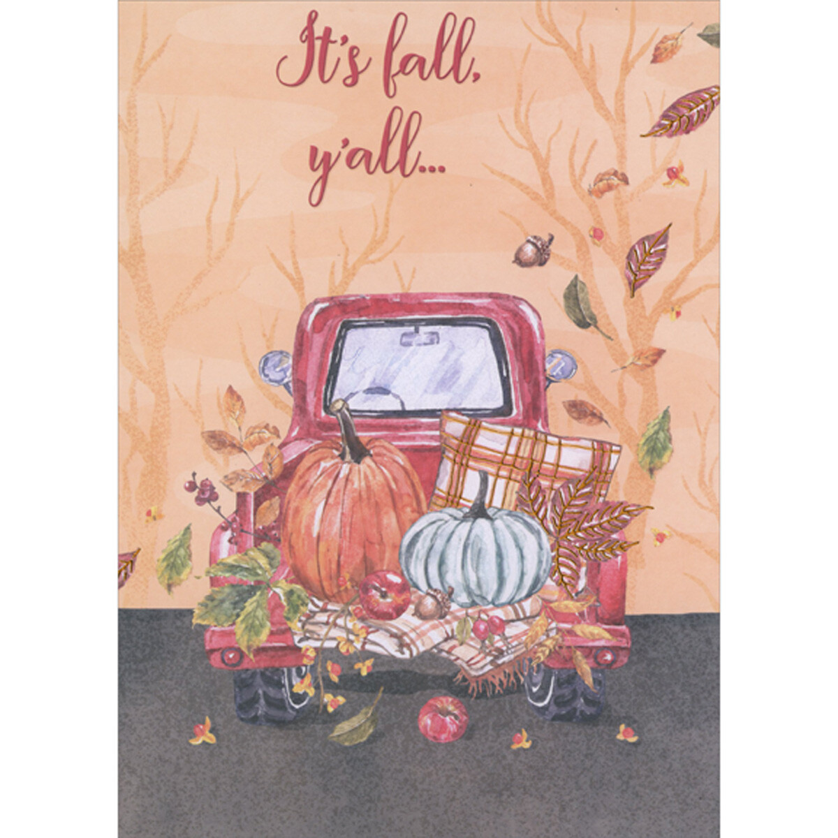 It’s Fall YAll Pumpkins and Gourds in Bed of Red Pickup Truck Halloween Card