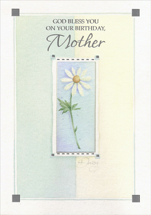 Single Daisy in Tall Rectangular Frame Religious Birthday Card for Mother