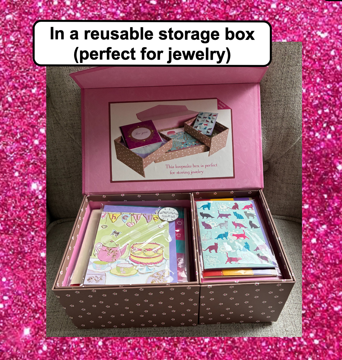 ❤️ Boxed set of 21 Deluxe greeting cards & envelopes in a Reusable storage box