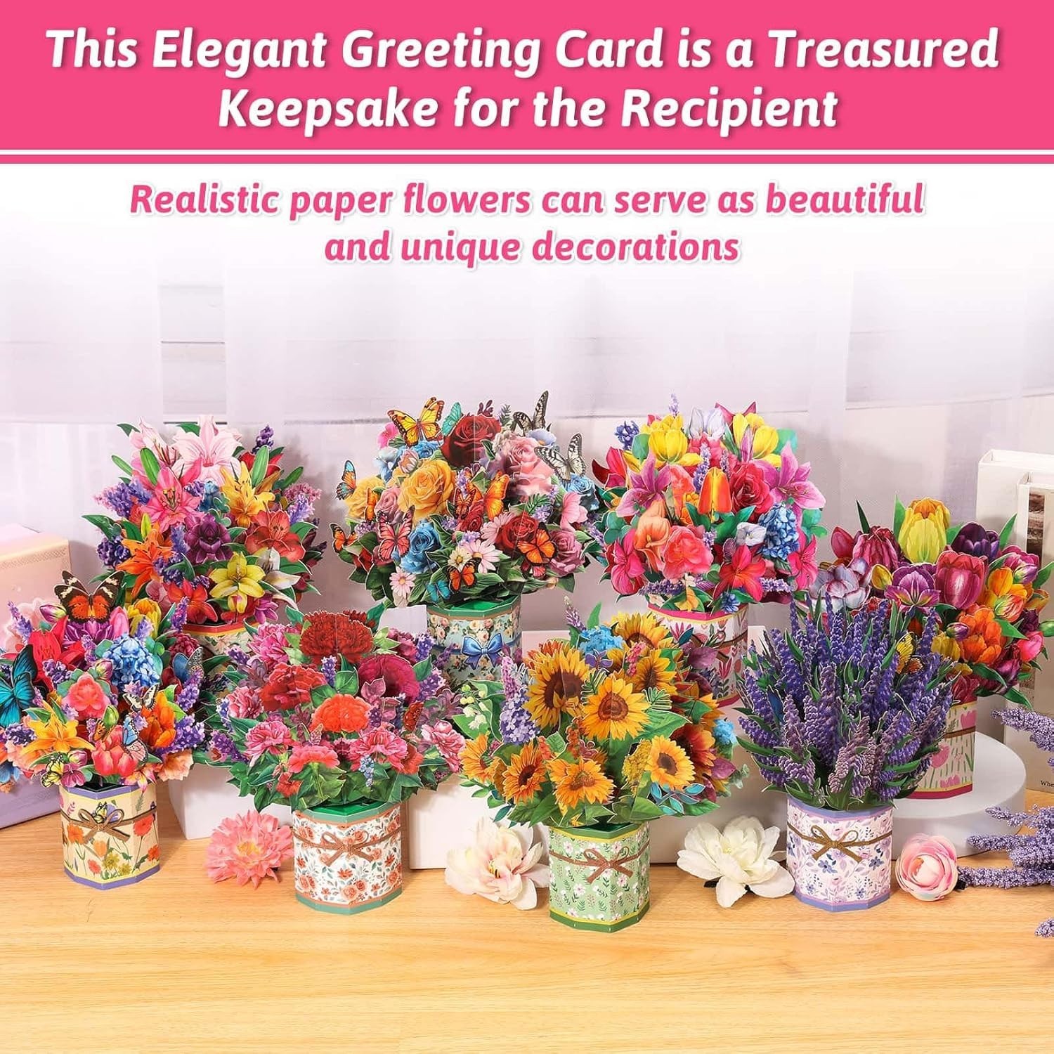 Assorted Flower Bouquet Pop-Up Cards, Perfect for Mother’s Day & More, 8 Count