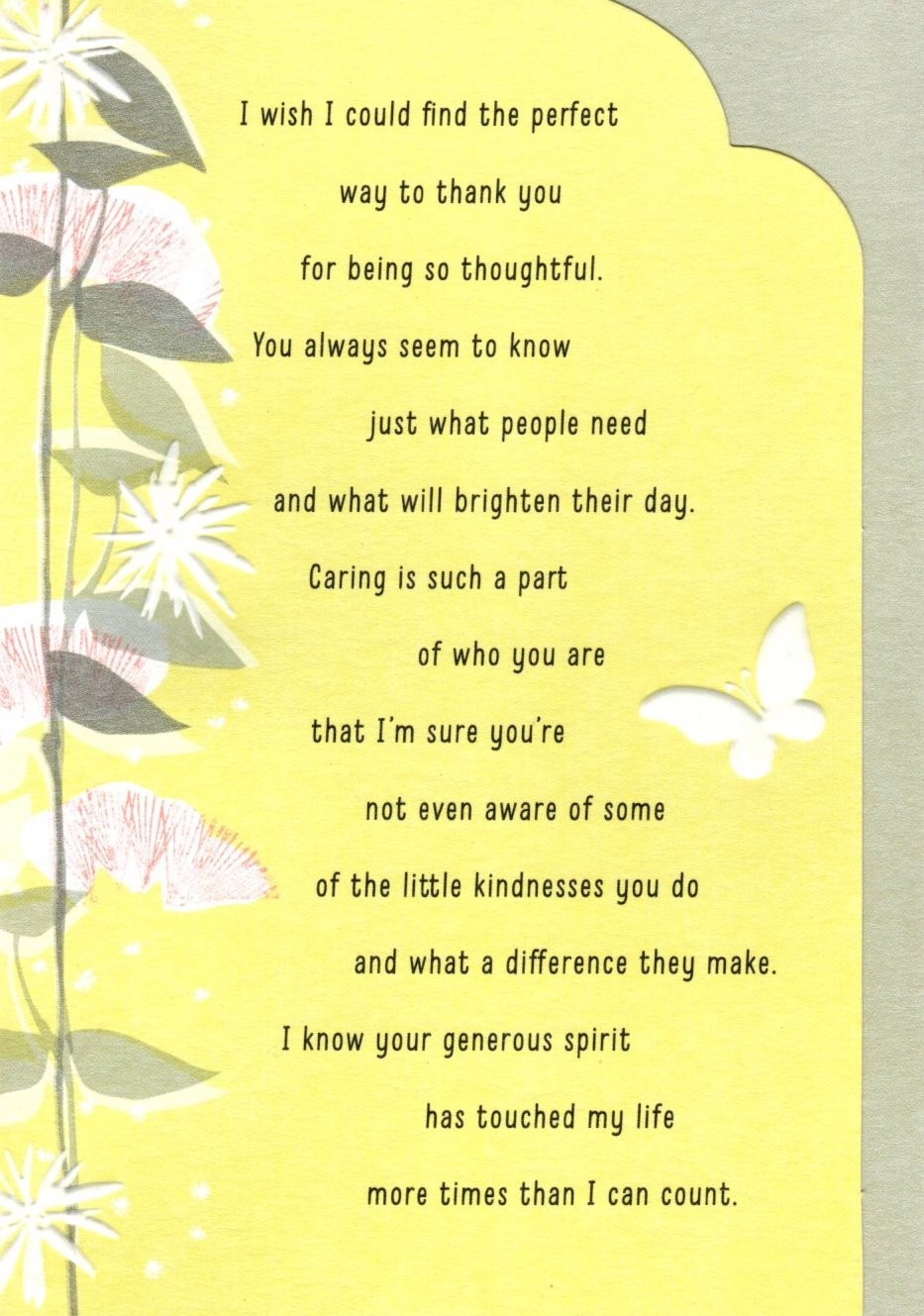 Thank You For Your Kindnews Butterfly Floral Hospitality Hallmark Greeting Card