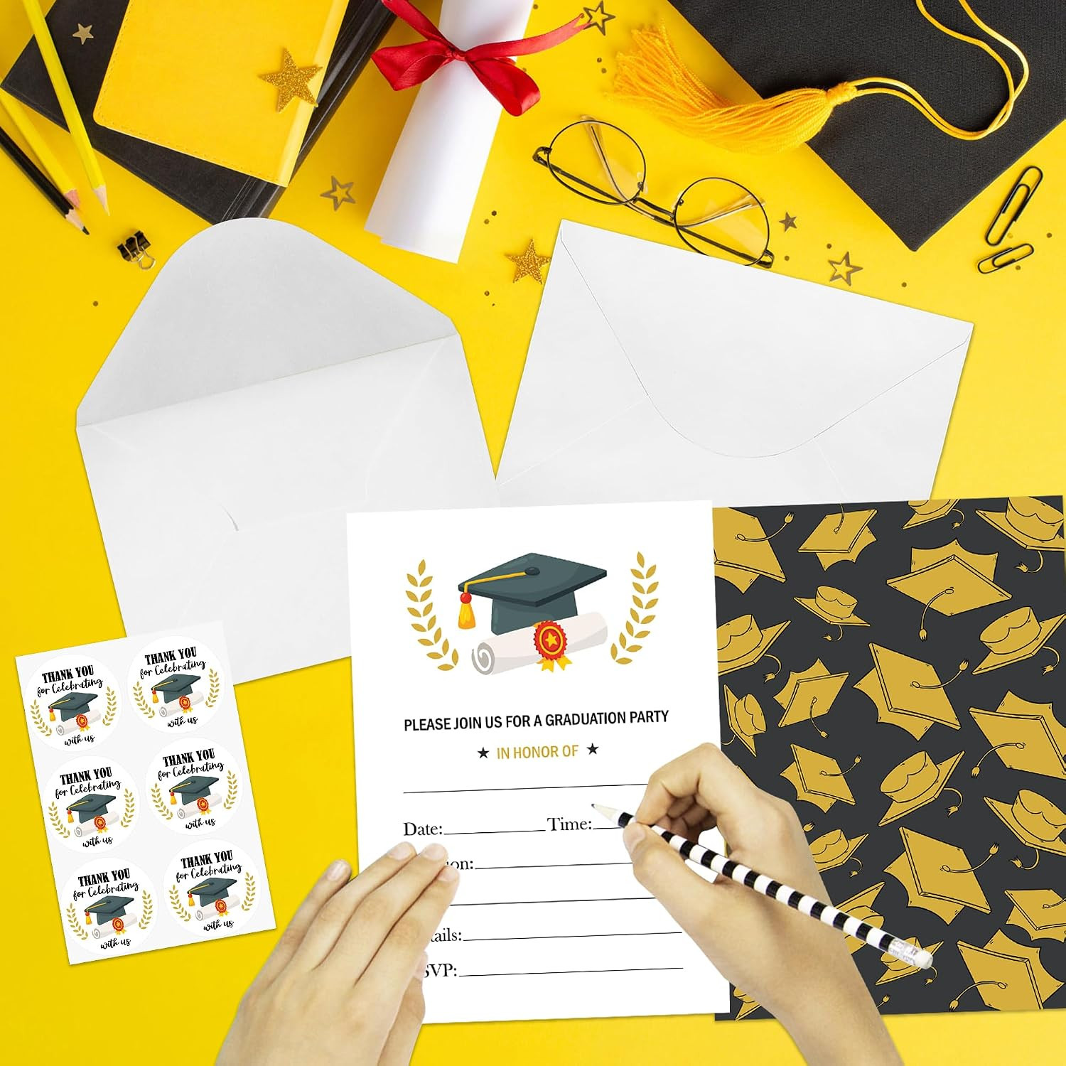 30 Pack Graduation Invitations Cards with Envelopes & Stickers, Graduation Hat