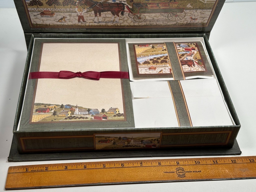 Style & Paper Stationery Chest Folk Art Farm Notes Sheets Envelopes NEW