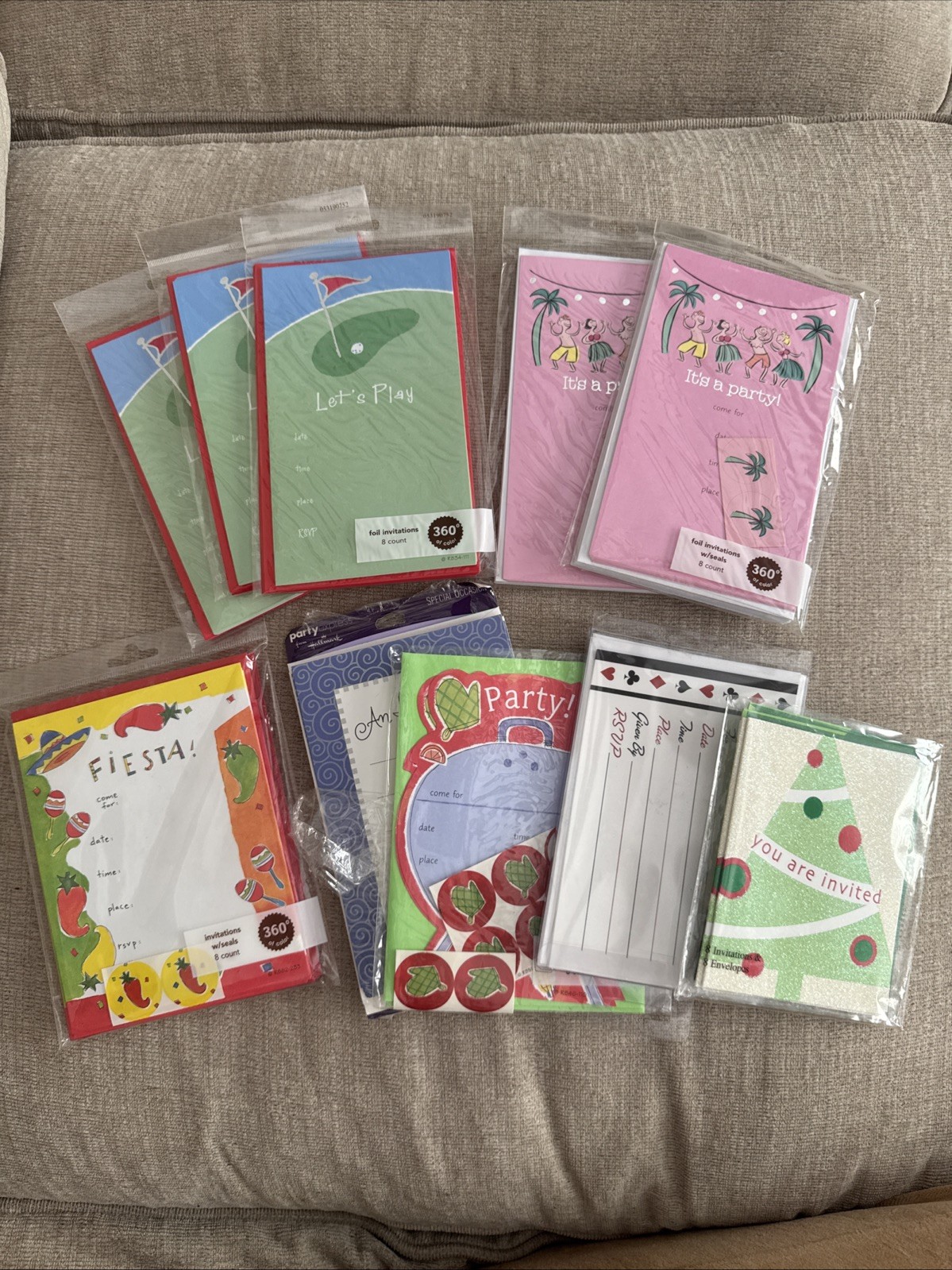 Assorted Invitation & Envelopes Golf Hula Cookout Christmas Fiesta Poker Casino