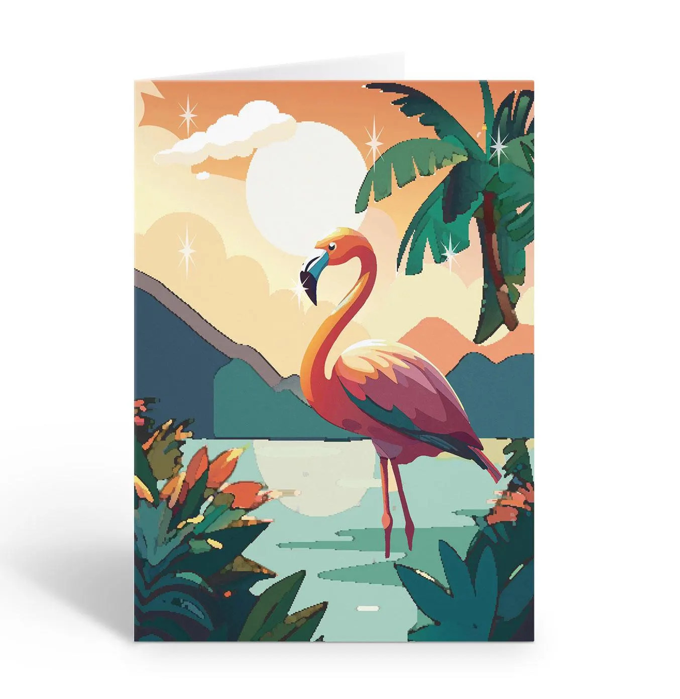 Sunset Tropical Flamingo Note Cards – 10 Boxed Note Cards – Flamingo – B14805
