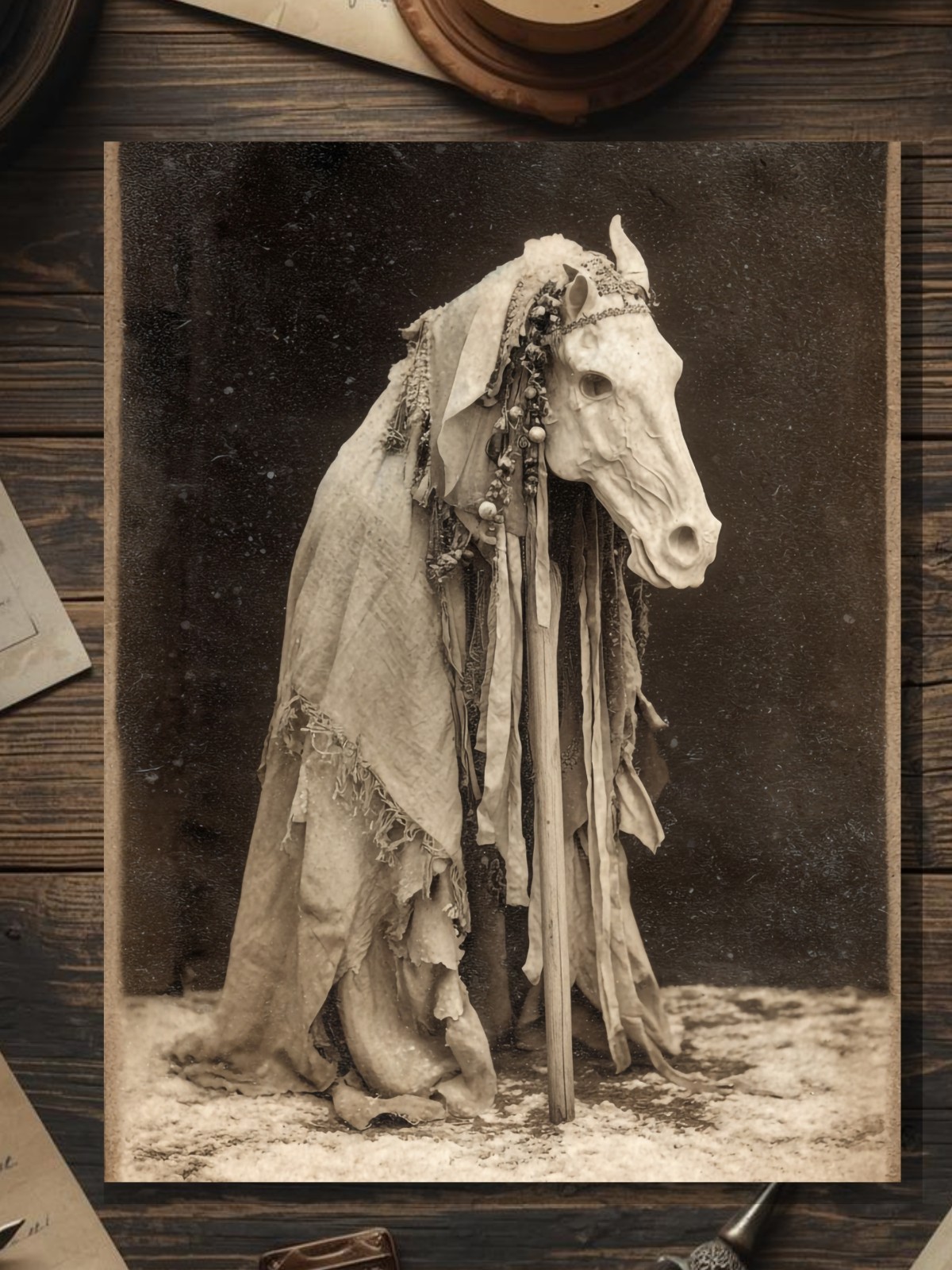 Vintage Victorian Mourning Unicorn Card Gothic Creature Funeral Flowers