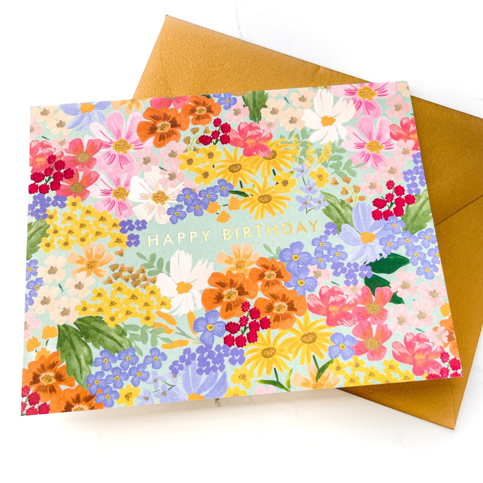 RIFLE PAPER CO. Greeting Card & Envelope – “MARGEAUX BIRTHDAY” Floral Gold Blank